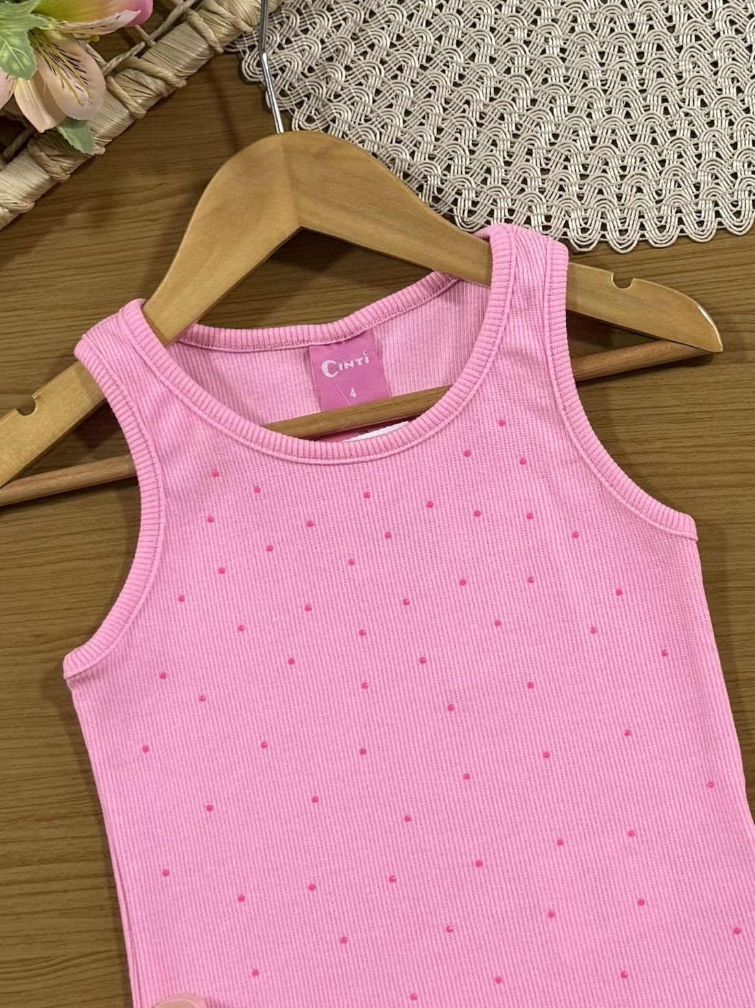 Regata Infantil Cinti Verão Rosa com Strass
