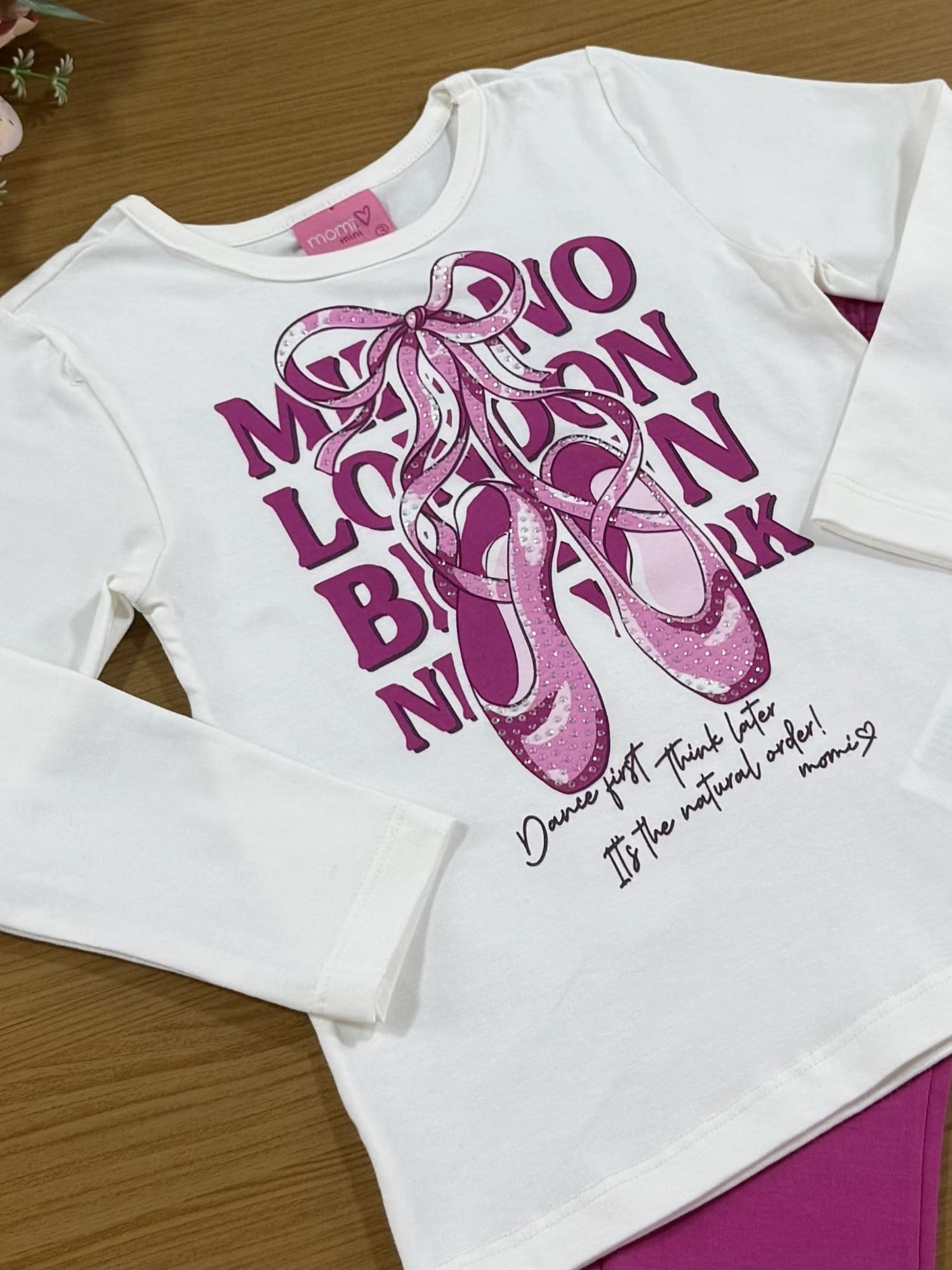 Conjunto Infantil Momi Inverno Calça e Blusa Branco Bailarina com Strass