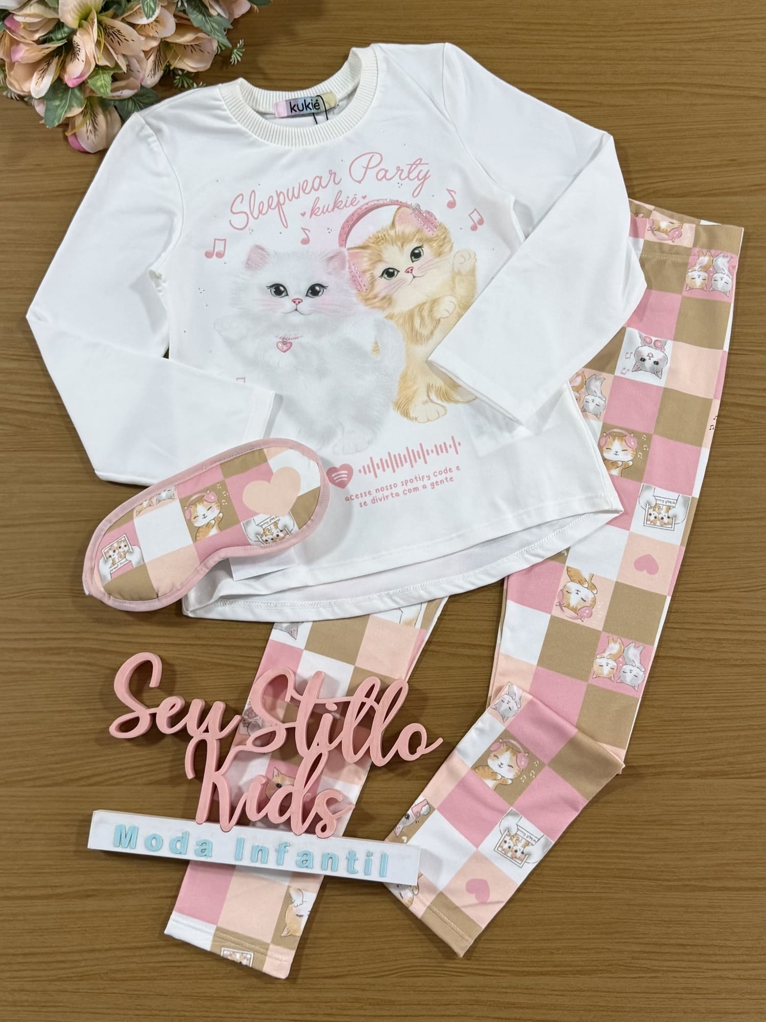 Pijama Infantil Kukiê Inverno Branco Gatinhos