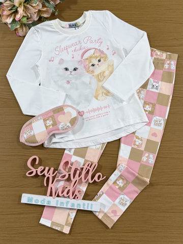 Pijama Infantil Kukiê Inverno Branco Gatinhos