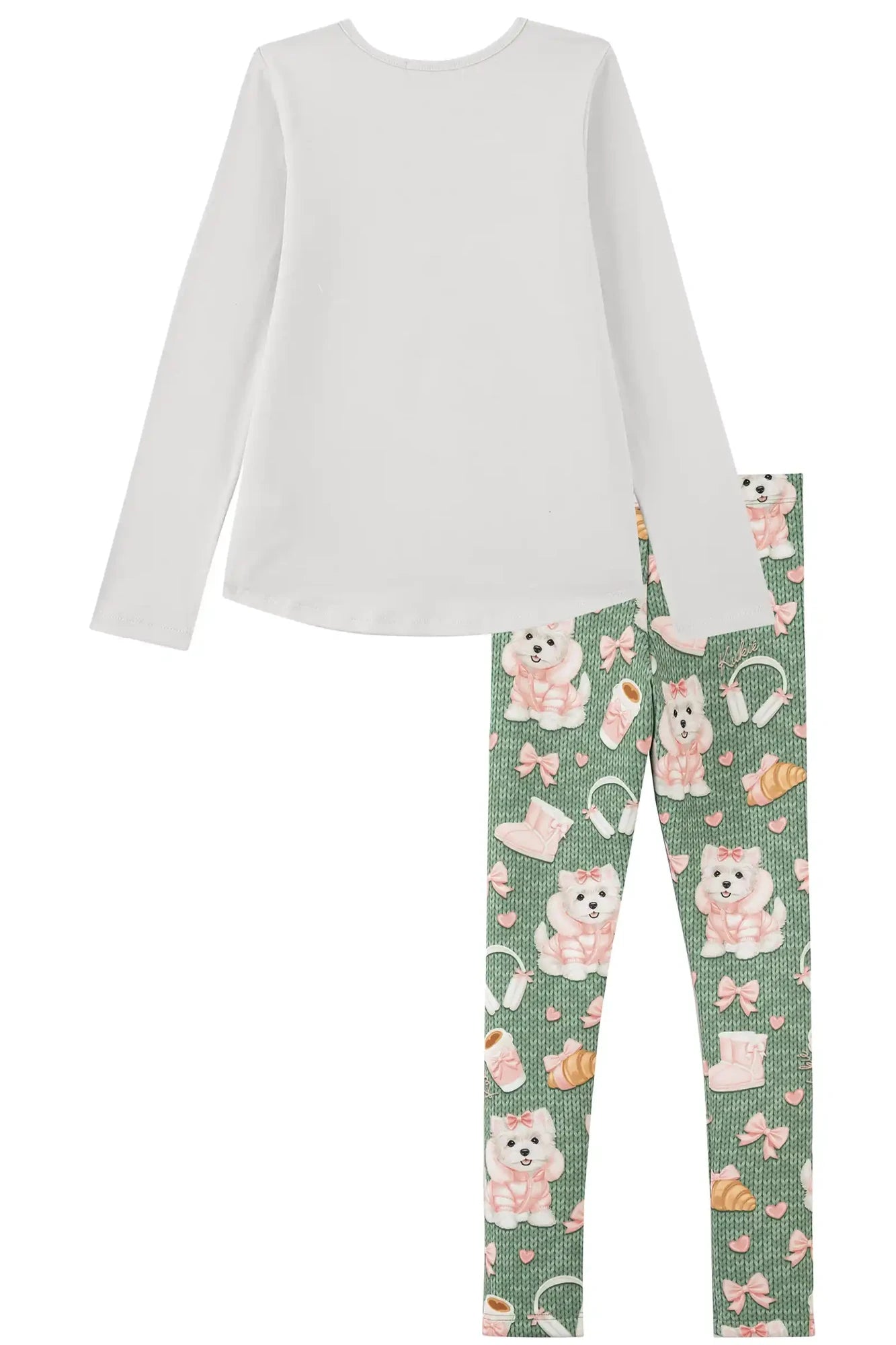 Conjunto Infantil Kukiê Inverno com Calça Legging Verde e Blusa Manga Longa Cachorrinha
