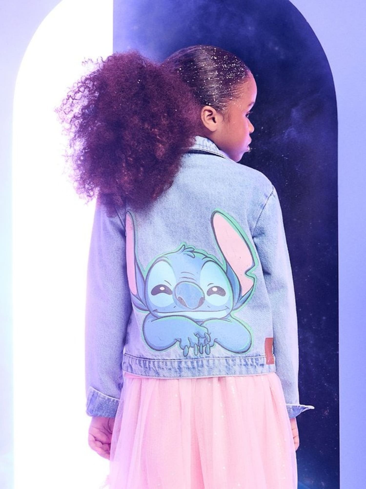 Jaqueta Infantil Animê Inverno Jeans Stitch com Strass Disney