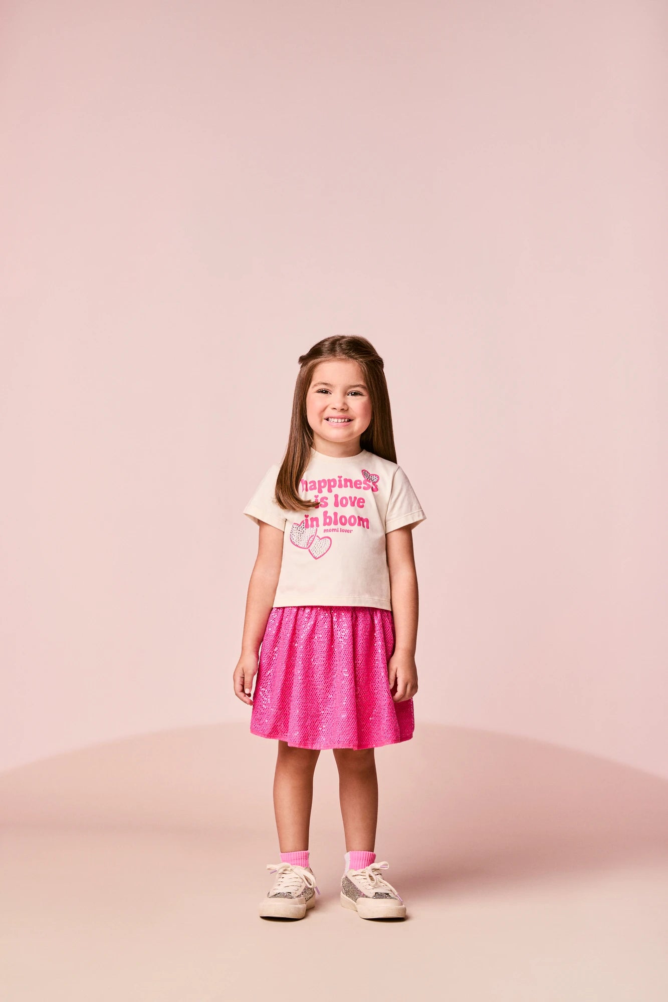 Conjunto Infantil Momi Inverno com Saia Rosa e Blusa Manga Longa Happiness