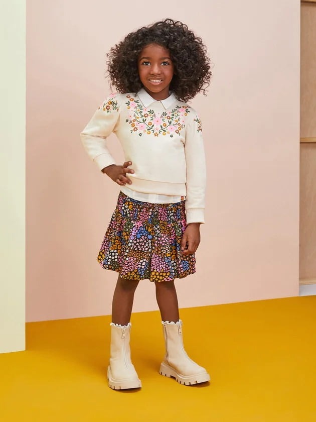 Conjunto Infantil Momi Inverno Com Blusa Manga Longa e Saia Flores