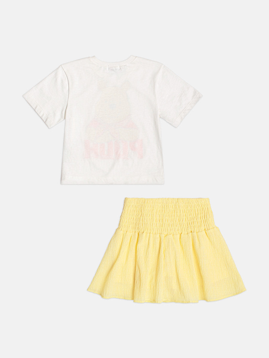 Conjunto Infantil Menina Momi com Saia Amarela e Blusa Ursinho Pooh Strass Disney