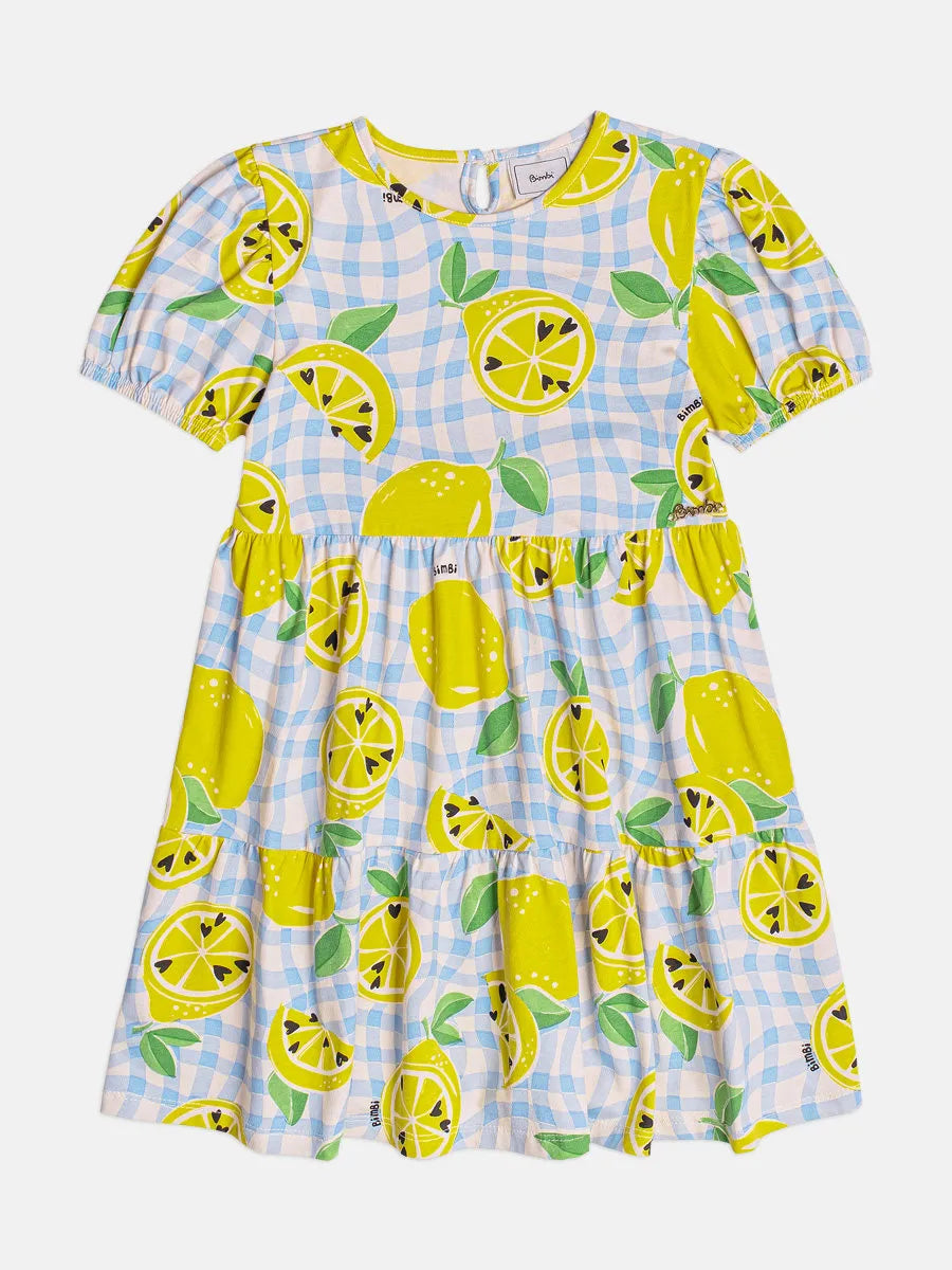 Vestido Infantil Bimbi Xadrez Azul Limões