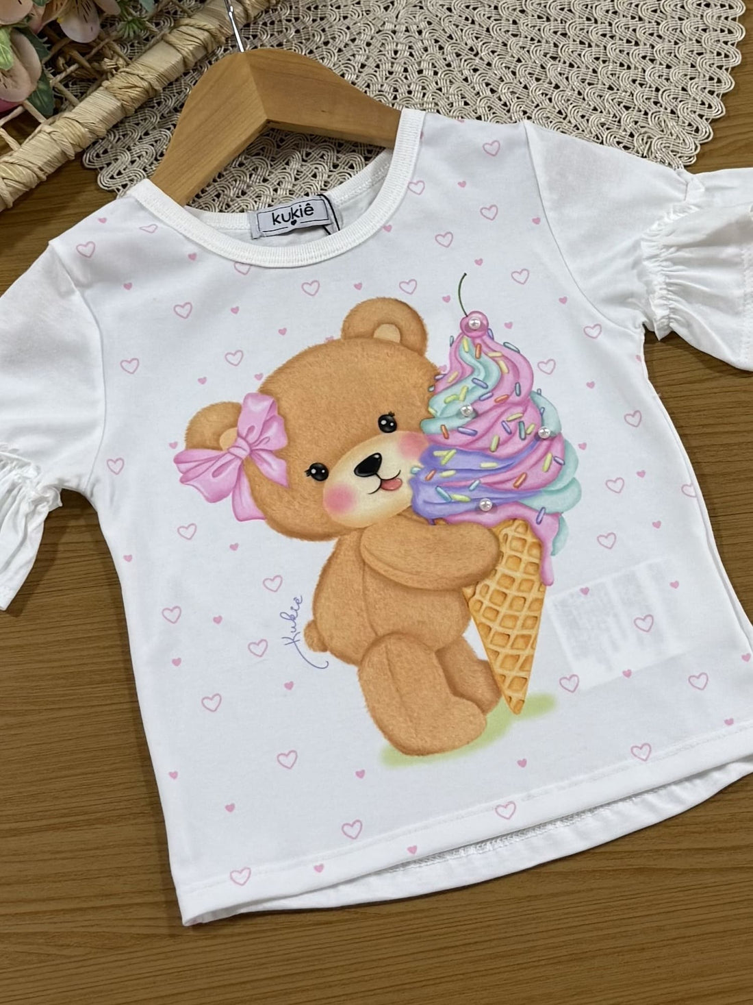 Conjunto Infantil Kukiê com Shorts Saia Rosa e Blusa Manga Curta Sorvetinho