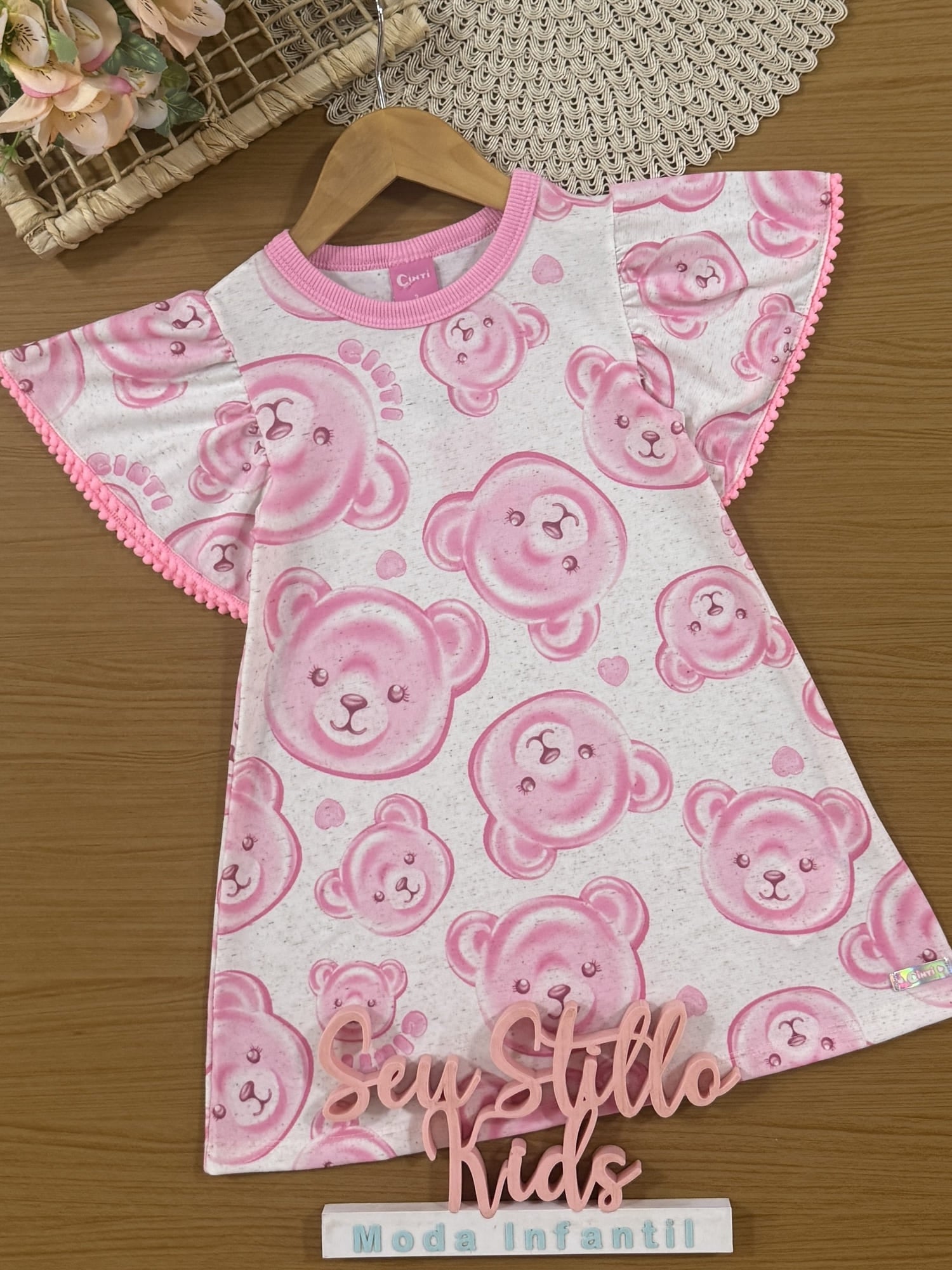 Vestido Infantil Cinti Verão Rosa Ursinhas