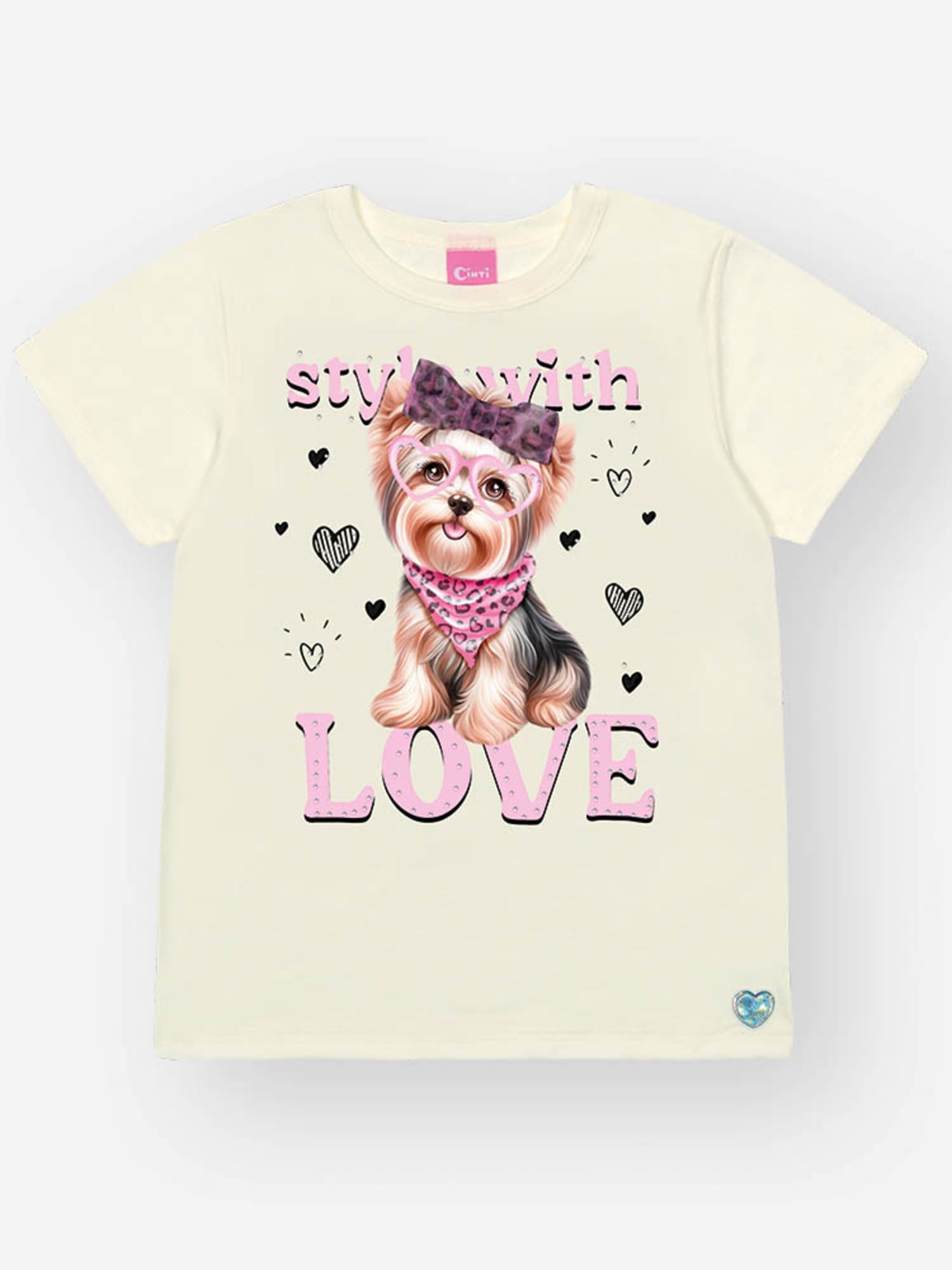 Blusa Infantil Cinti Verão com Laço Branca Cachorrinha Love
