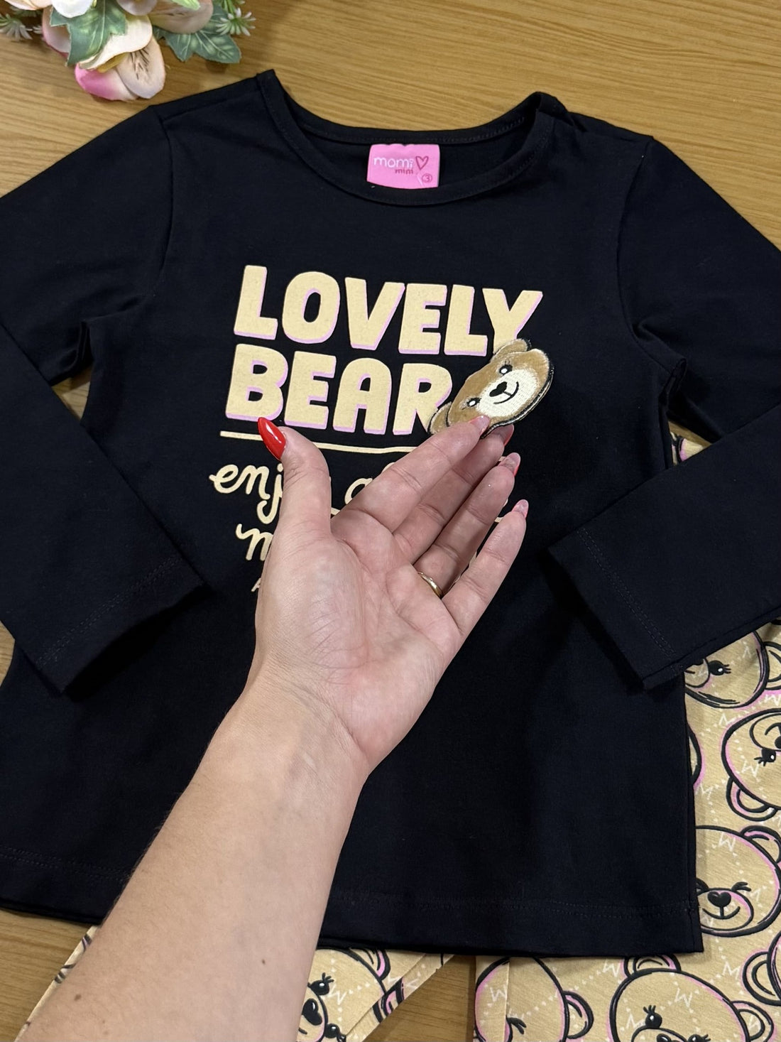 Conjunto Infantil Momi Inverno com Calça e Blusa Preta Ursinho