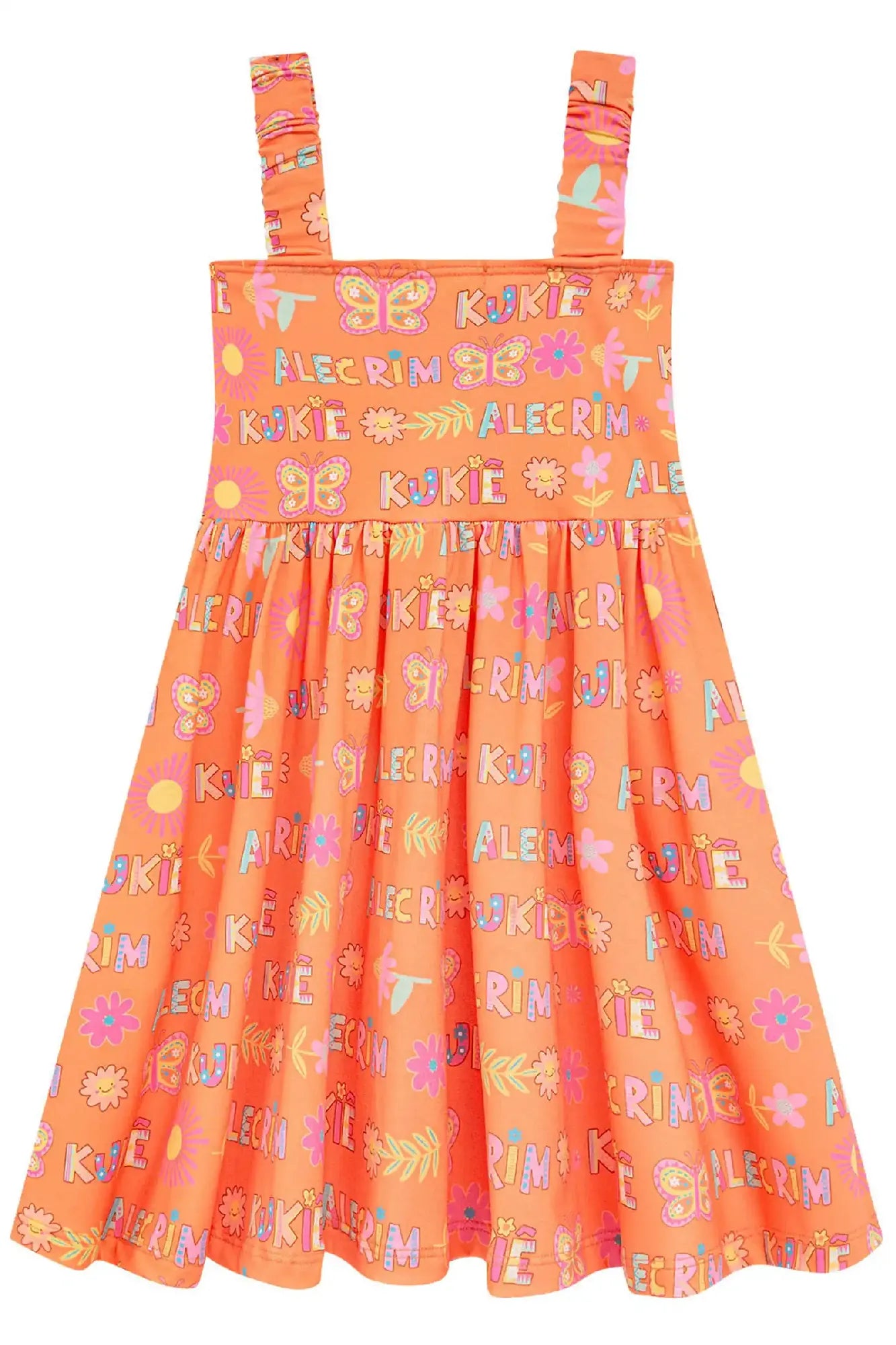 Vestido Infantil Kukiê Verão Laranja Borboletinha