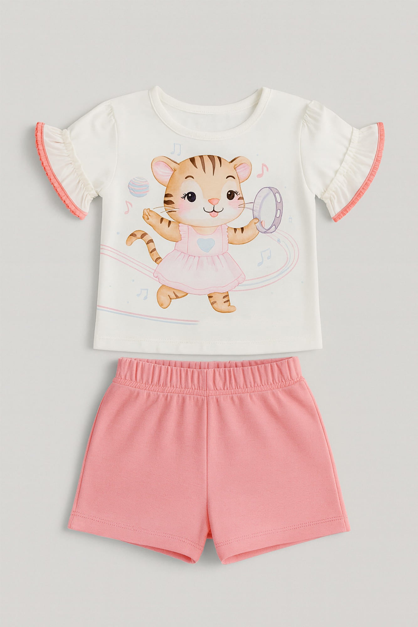 Conjunto Infantil Kukiê Verão com Shorts Verde e Blusa Branca Tigre Musical