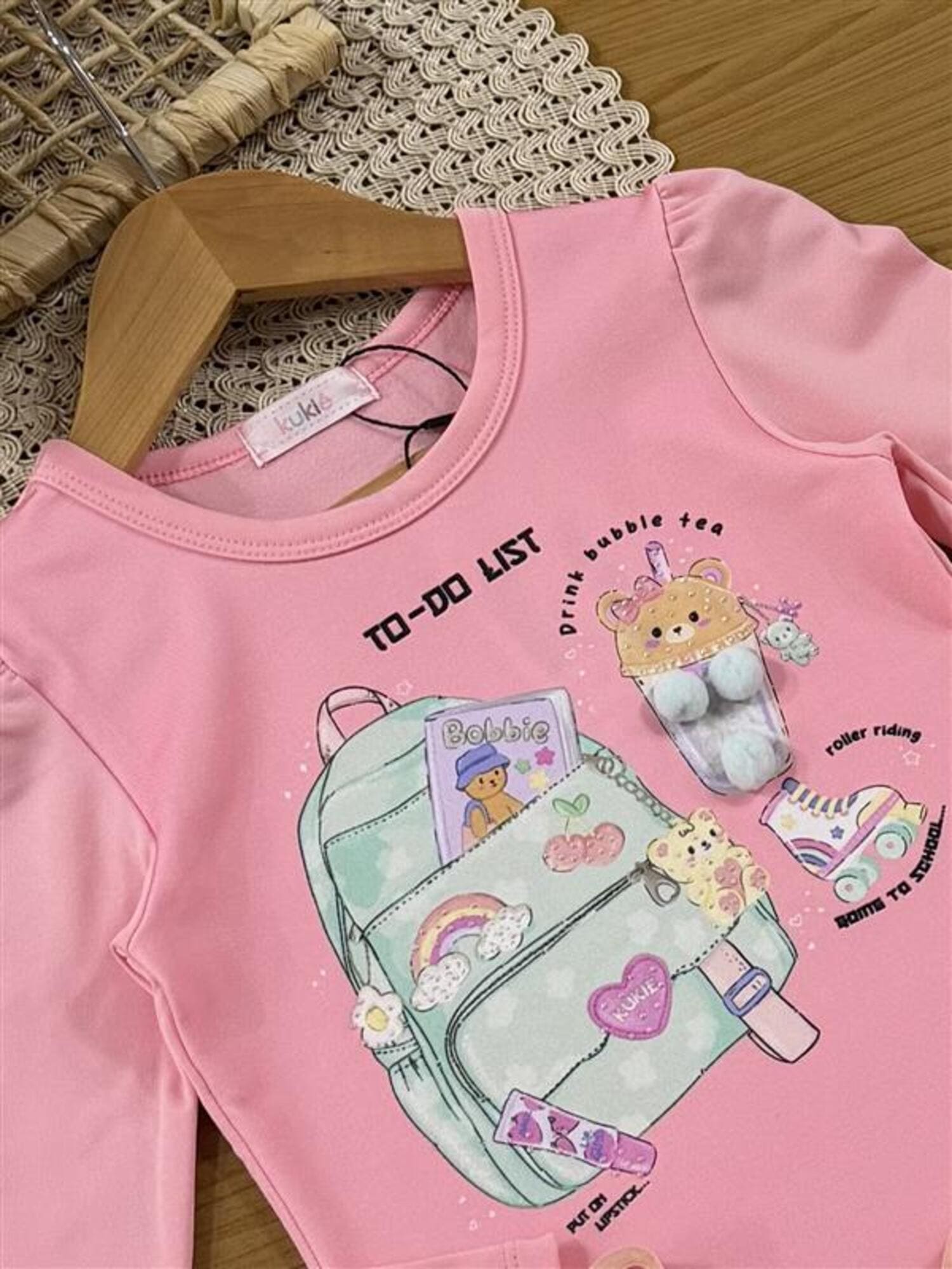 Blusa Infantil Kukiê Inverno Térmica Manga Longa Rosa com Pom pom