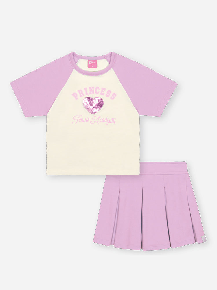 Conjunto Infantil Cinti Verão com Shorts Saia Lilás e Blusa Branca Princess