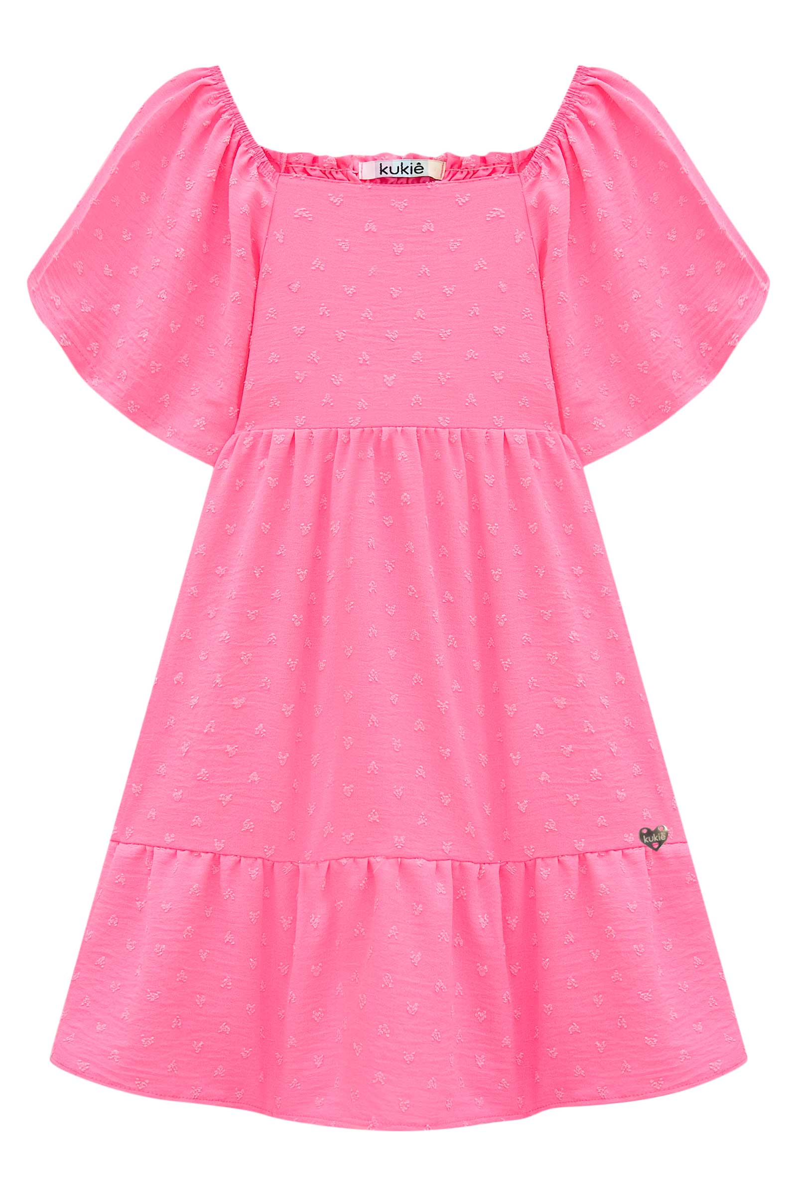 Vestido Infantil Kukie Verão Rosa Com Colete Jeans Flor