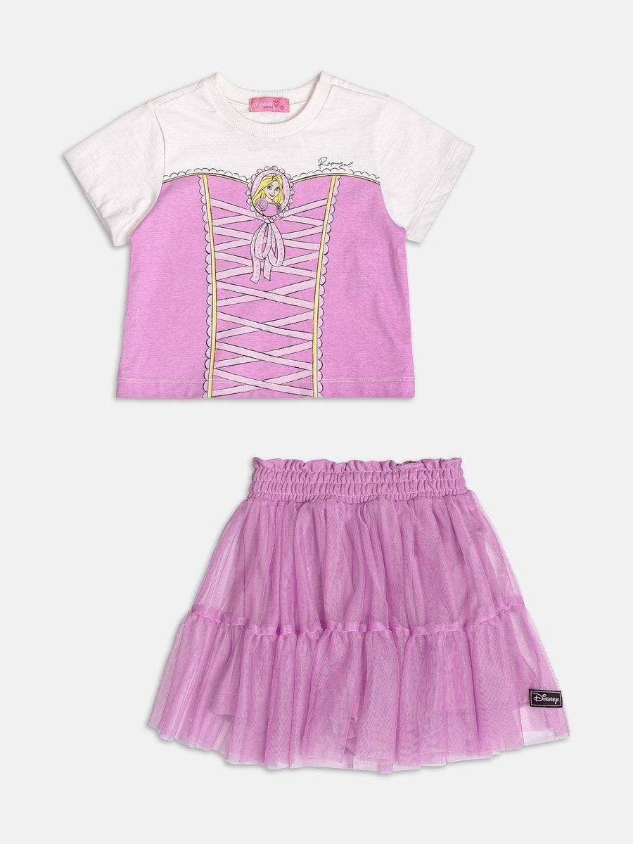 Conjunto Infantil Momi Verão com Saia em Tule e Blusa Lilás Rapunzel
