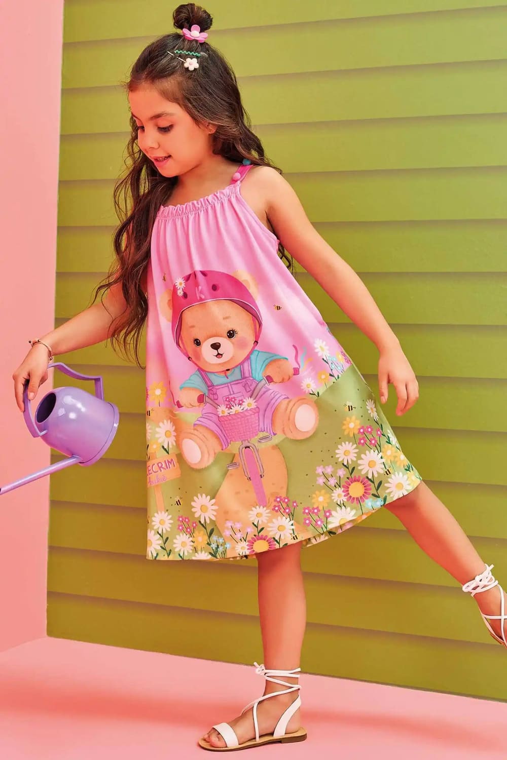 Vestido Infantil Kukie Alecrim Verão Ursinha o Parque