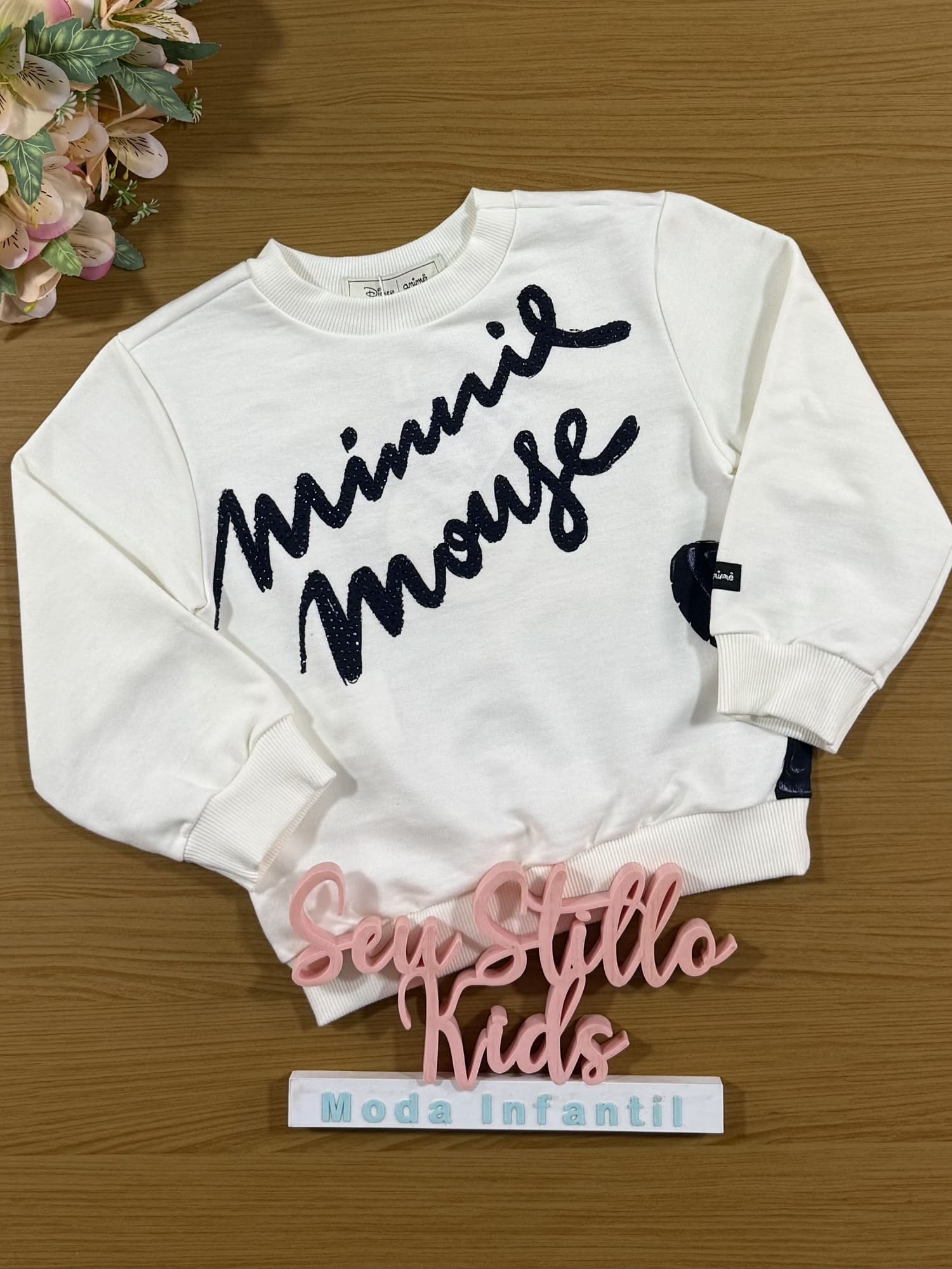 Casaco Infantil Animê Inverno Off White Minnie Mouse com Strass Disney