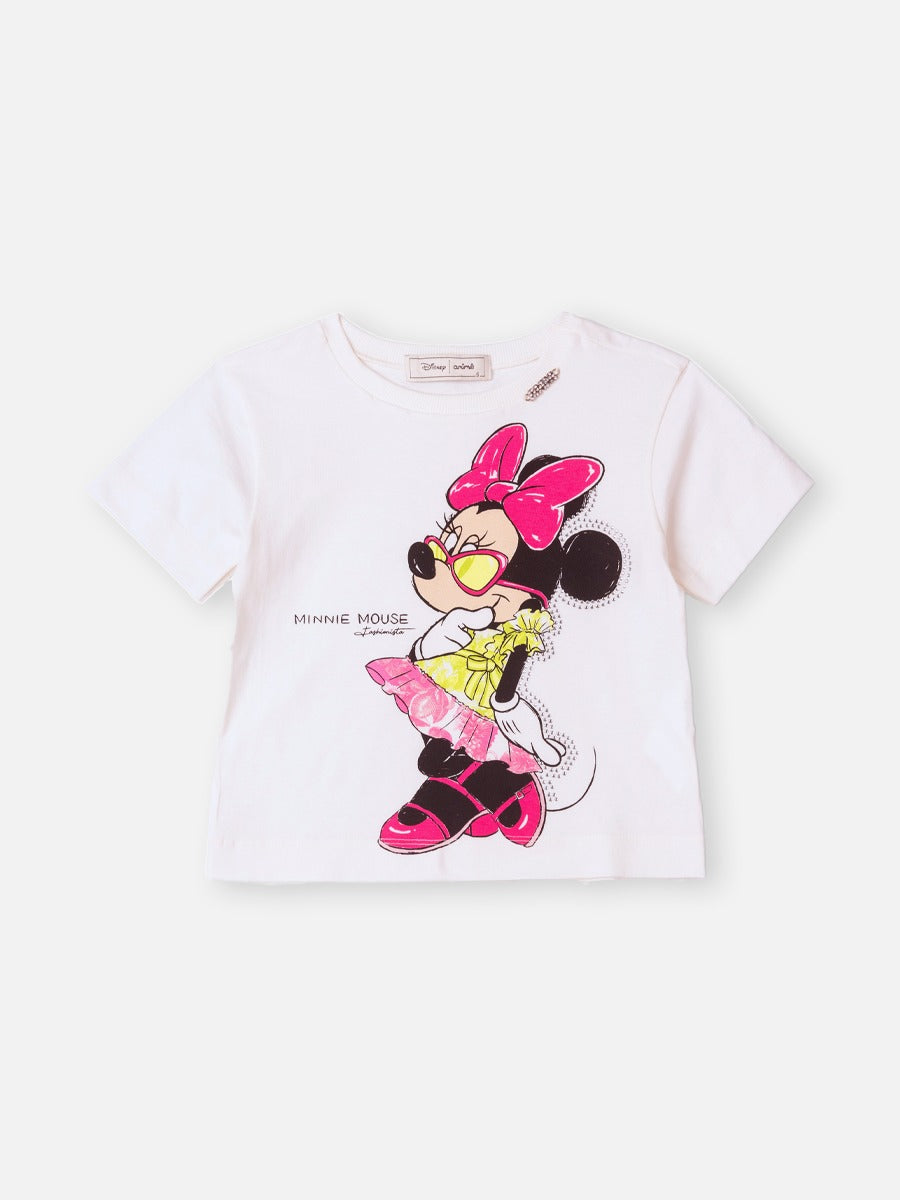 Conjunto Infantil Animê Verão Shorts Verde com Laço e Blusa Branca Minnie Mouse Disney