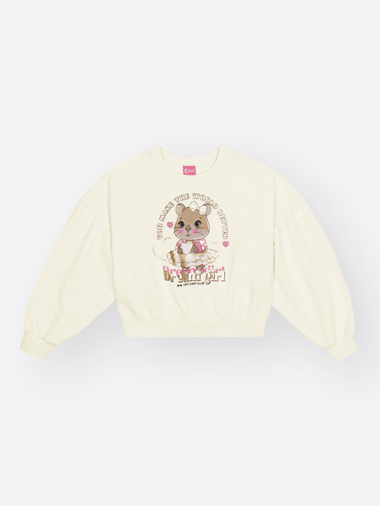 Conjunto Infantil Cinti Inverno com Saia Laranja e Moletom Capivara