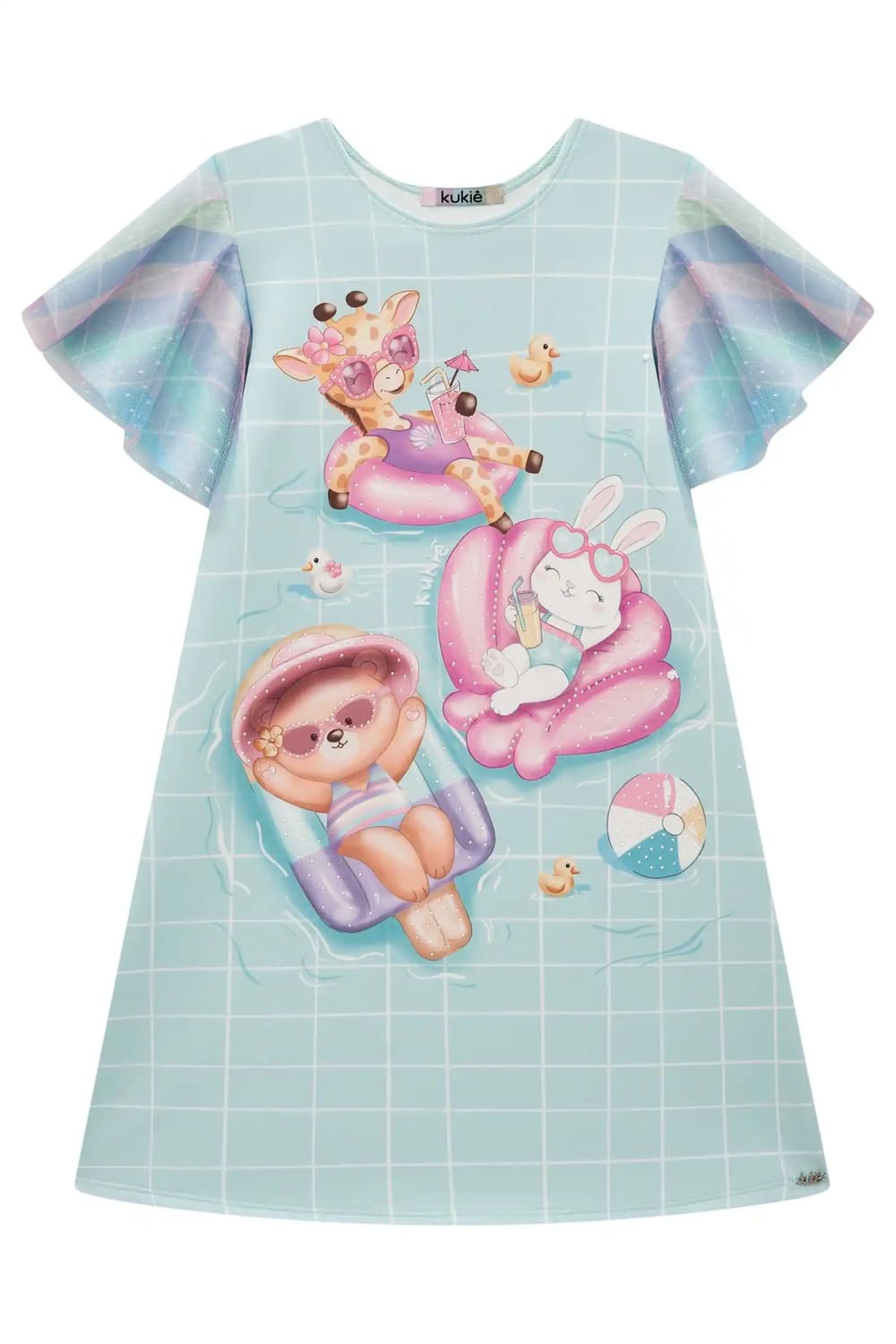 Vestido Infantil Kukie Verão Azul Festa na Piscina