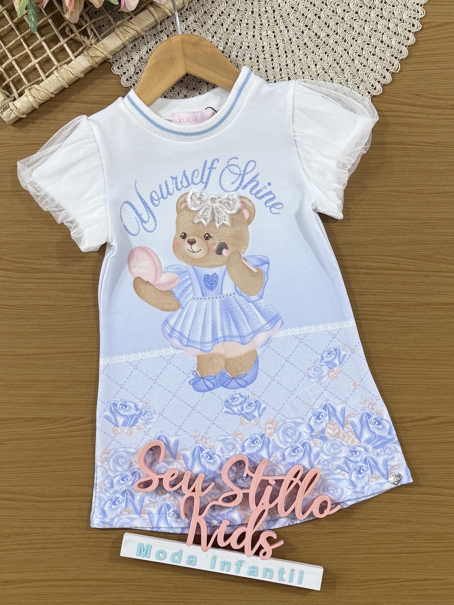 Vestido Infantil Kukiê Verão Azul Ursinha Princesa