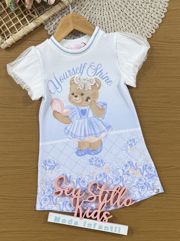 Vestido Infantil Kukiê Verão Azul Ursinha Princesa