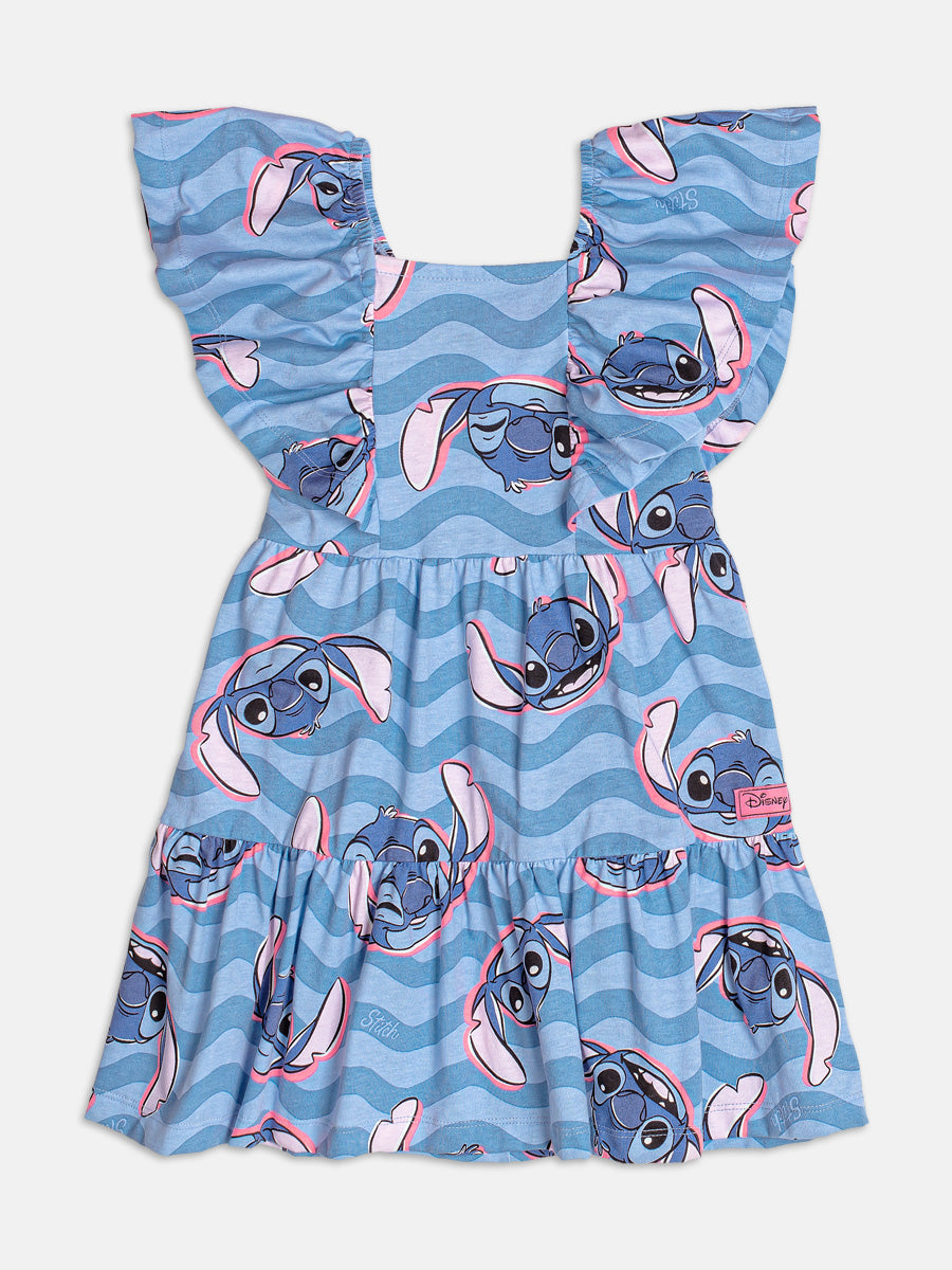 Vestido Infantil Momi Verão Azul Stitch Disney