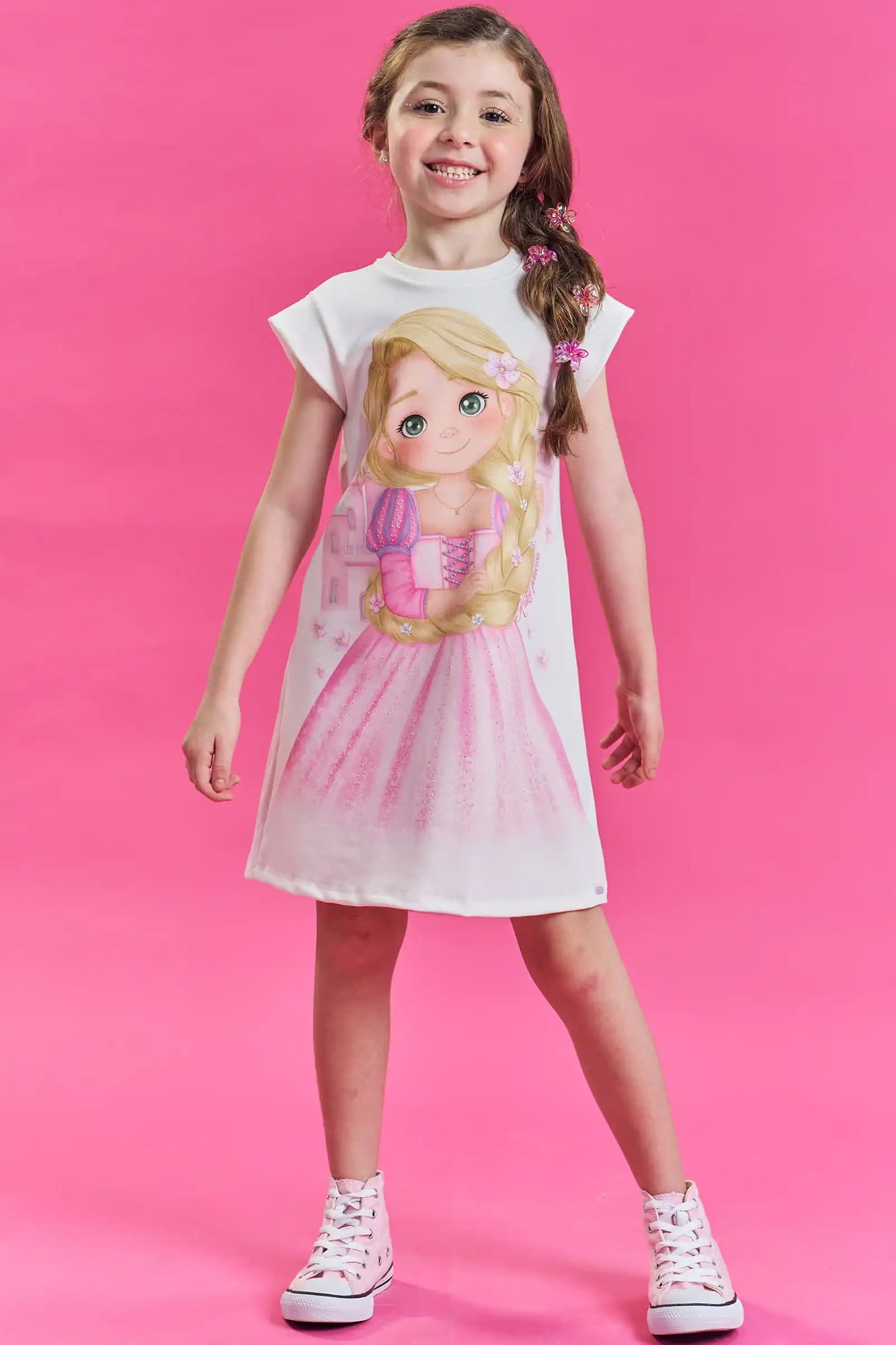 Vestido Infantil Kukiê Verão Branco Princesa Rapunzel