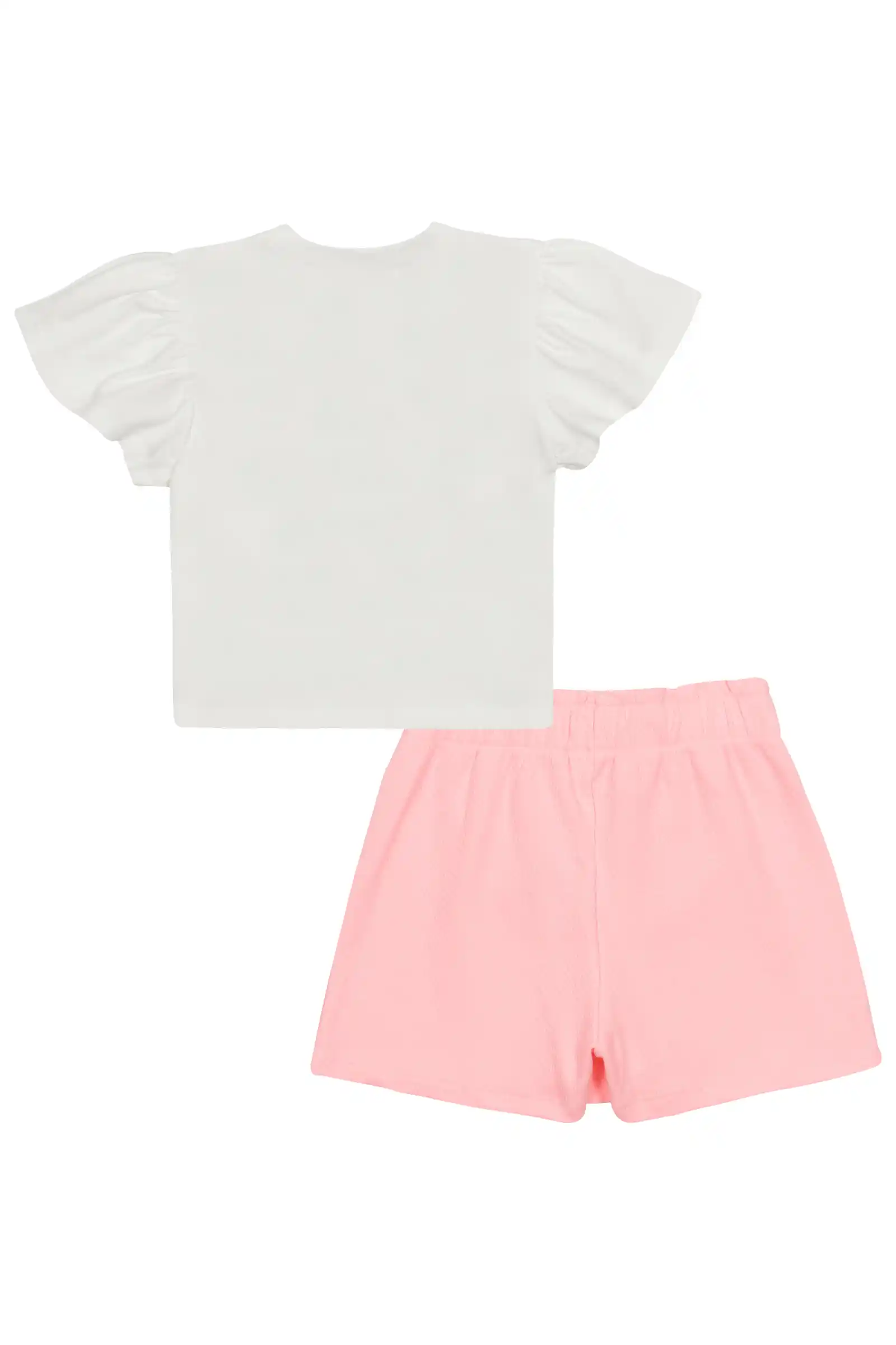 Conjunto Infantil Kukiê com Shorts Saia Rosa e Blusa Manga Curta Frutinhas