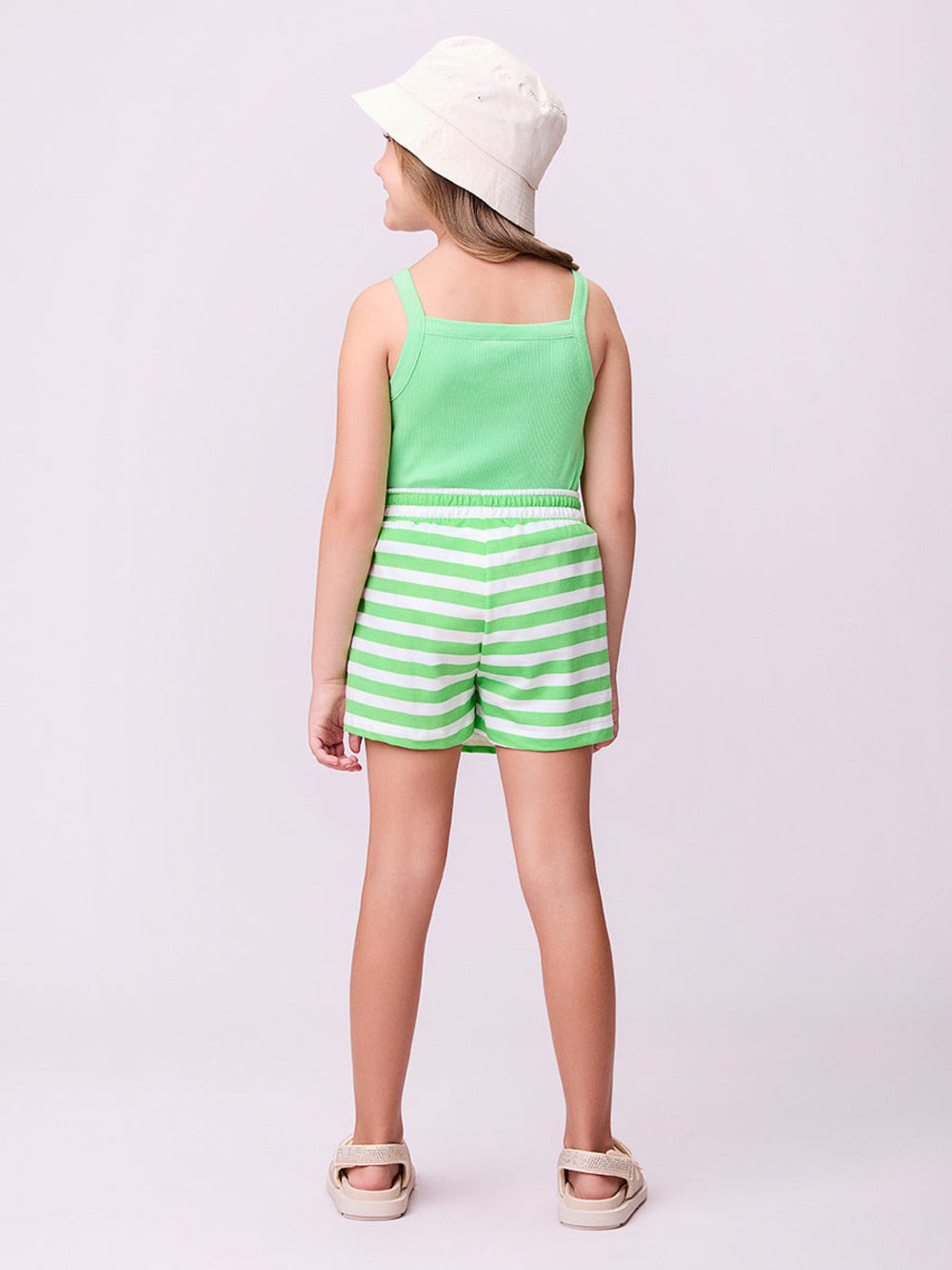 Conjunto Infantil Momi Verão Shorts Saia e Regata Verde Smile