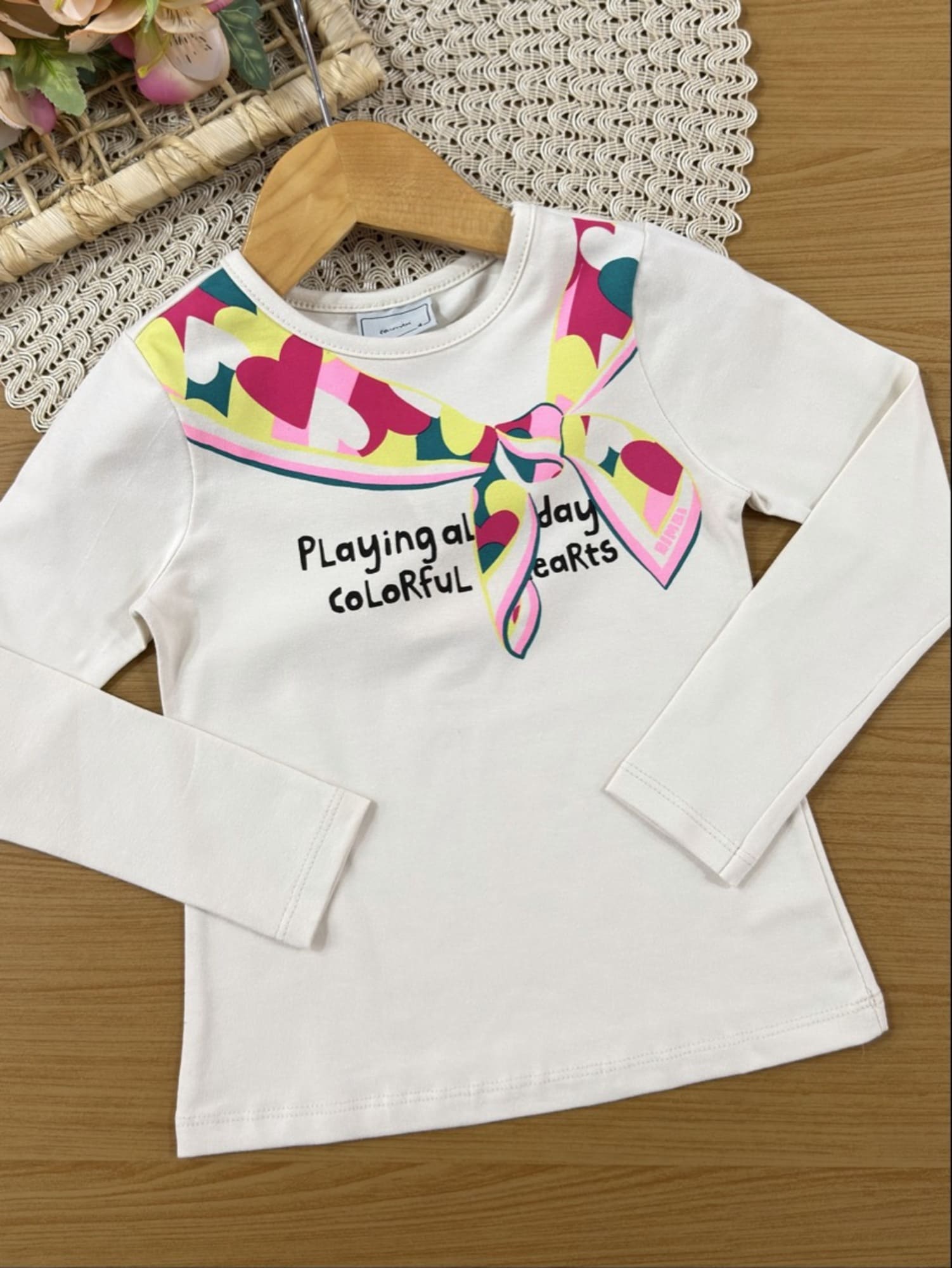 Conjunto Infantil Bimbi Inverno com Shorts Saia Verde e Blusa Manga Longa Lacinho Colorido