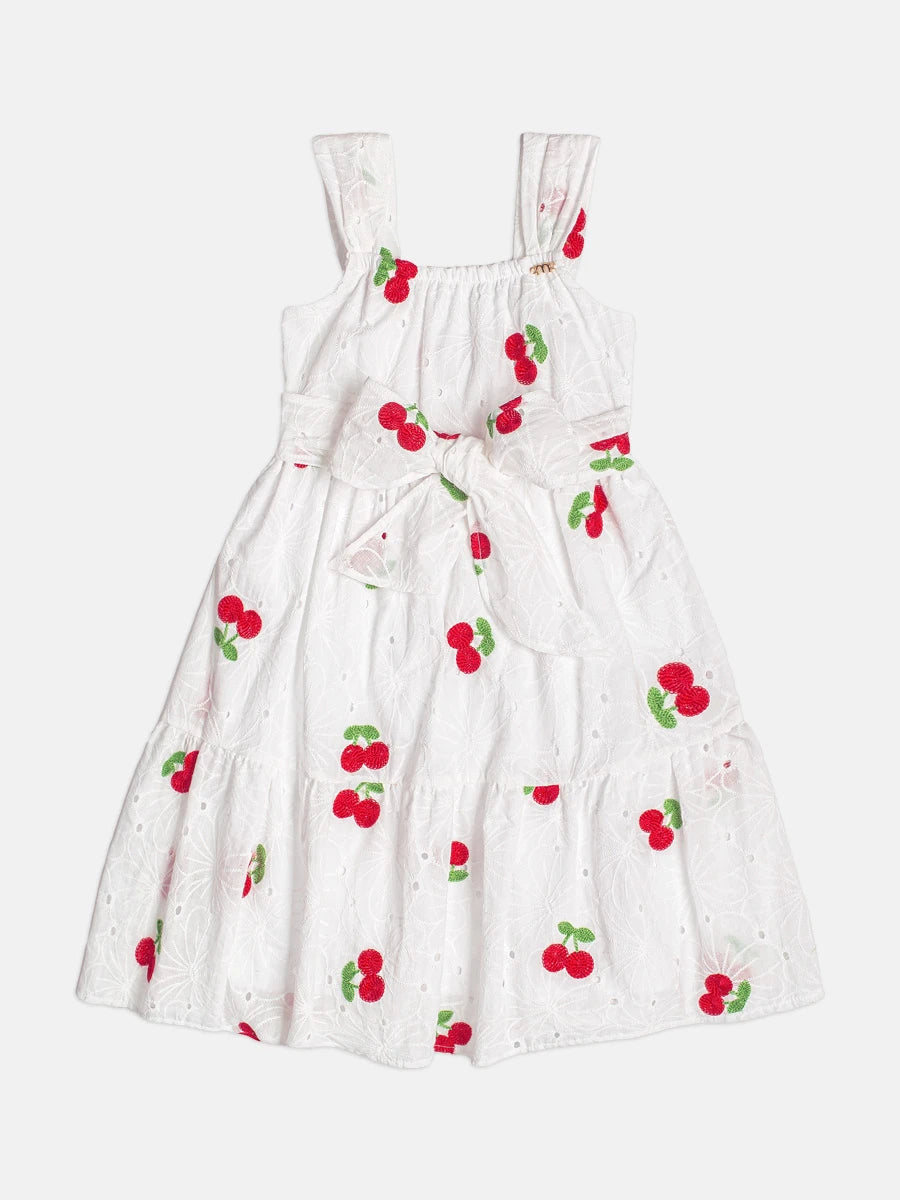 Vestido Infantil Momi Branco Laise Bordado Cereja