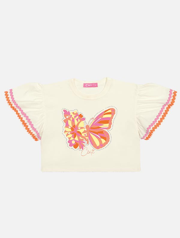 Conjunto Infantil Cinti Verão Shorts Laranja e Blusa Borboleta