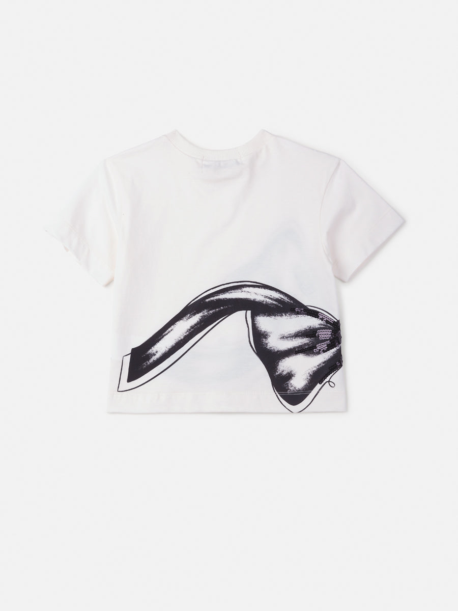 Blusa Infantil Animê Branca Laço com Paetê