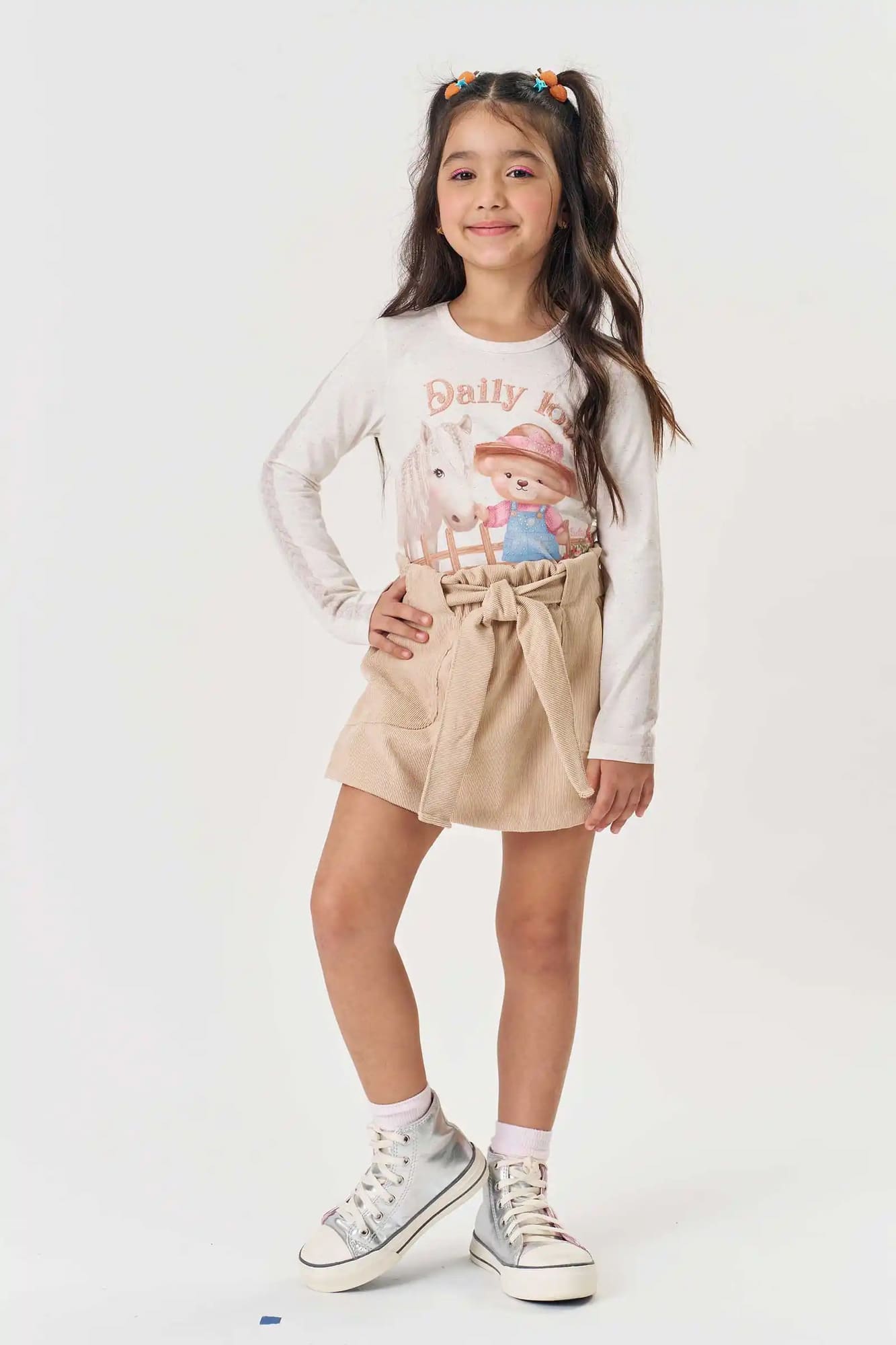 Blusa Infantil Kukie Inverno Manga Longa Off White Ursinha na Fazenda