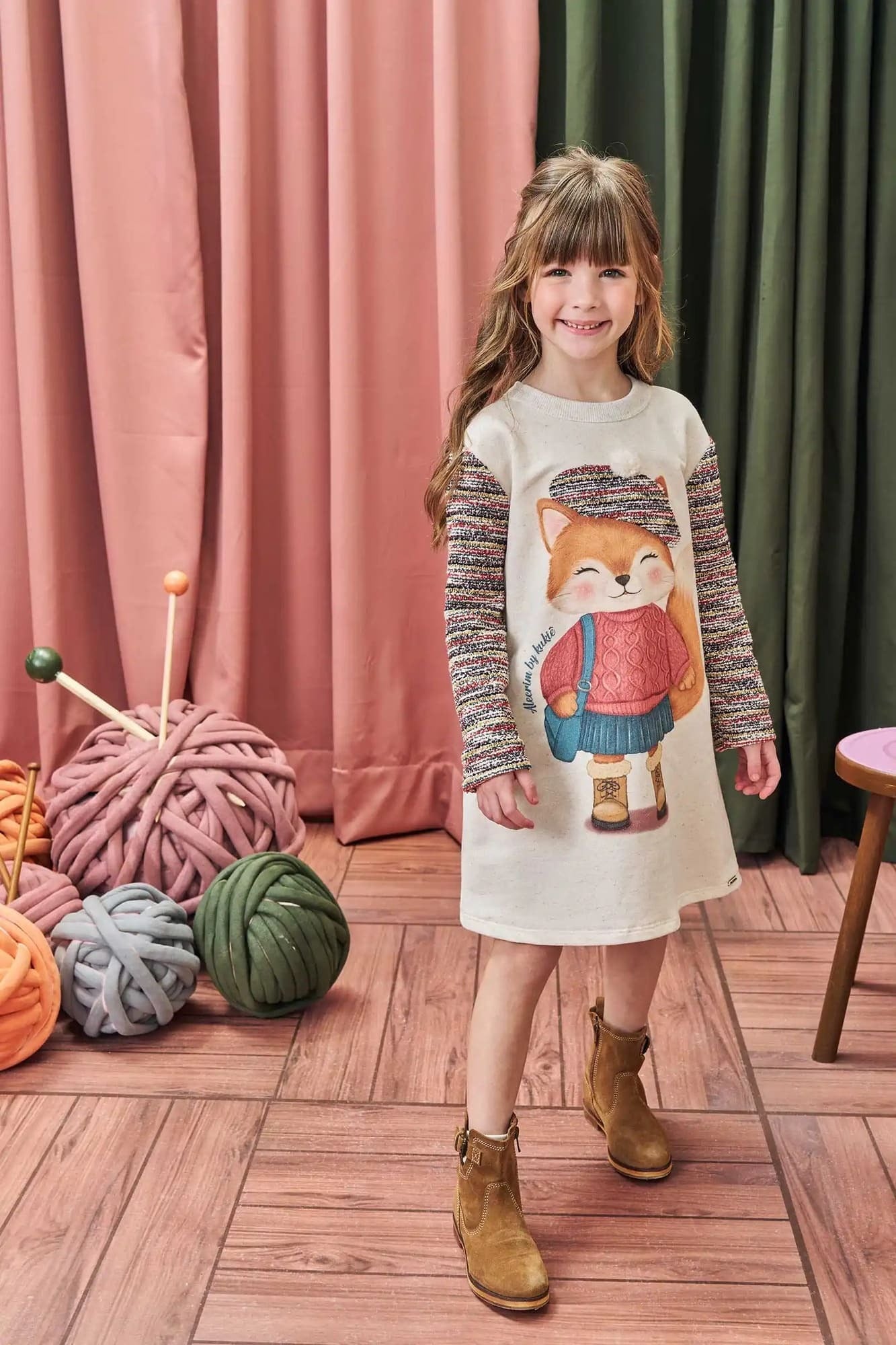Vestido Infantil Kukie Inverno Raposa