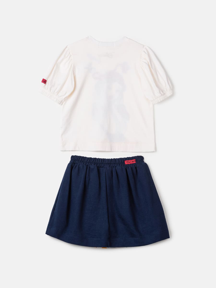 Conjunto Infantil Animê Saia e Blusa Manga Curta Branca de Neve Disney