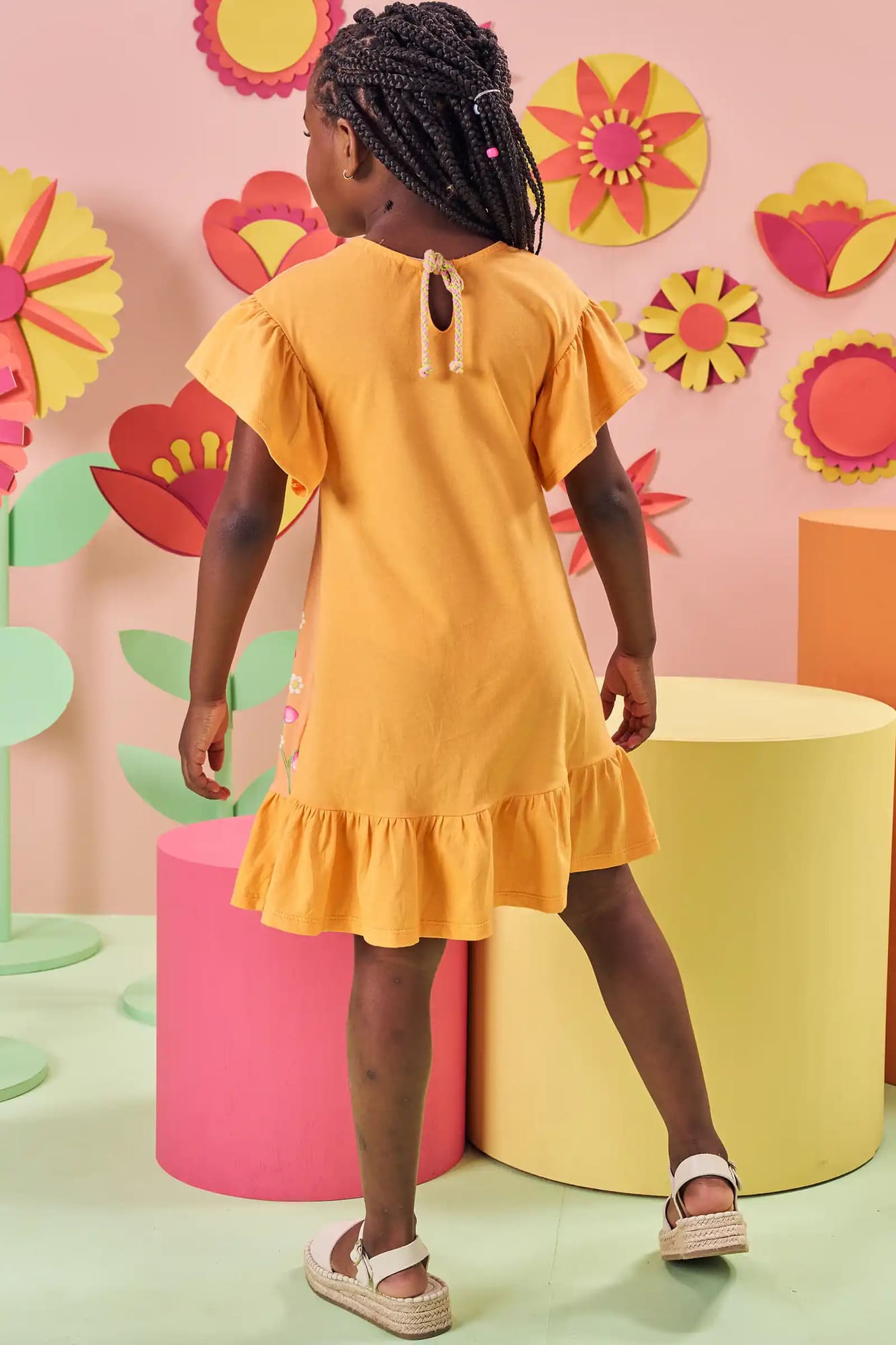 Vestido Infantil Kukiê Verão Laranja Ursinha Confeiteira