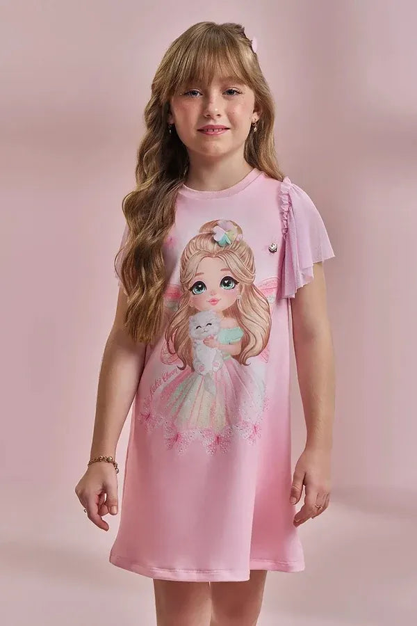 Vestido Infantil Kukiê Rosa Fadinha com Tule