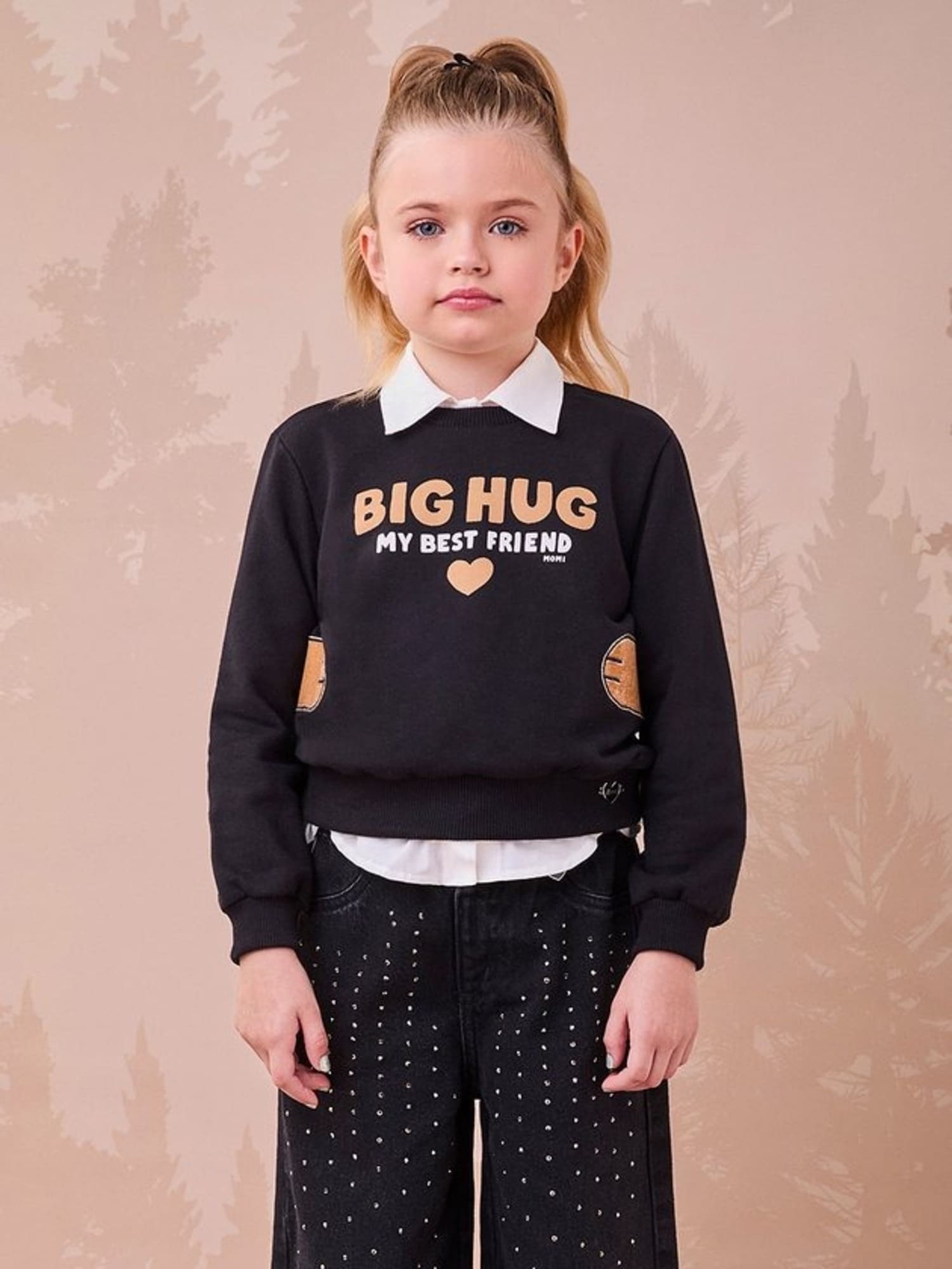 Moletom Infantil Momi Inverno sem Flanela Preto Ursinha Best Friend