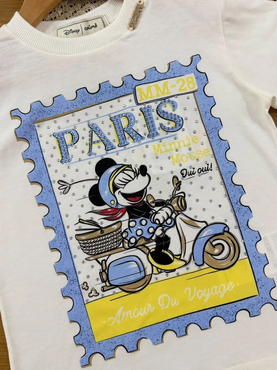 Conjunto Infantil Menina Animê com Shorts Ciclista Azul e Blusa Branca Minnie Paris Disney