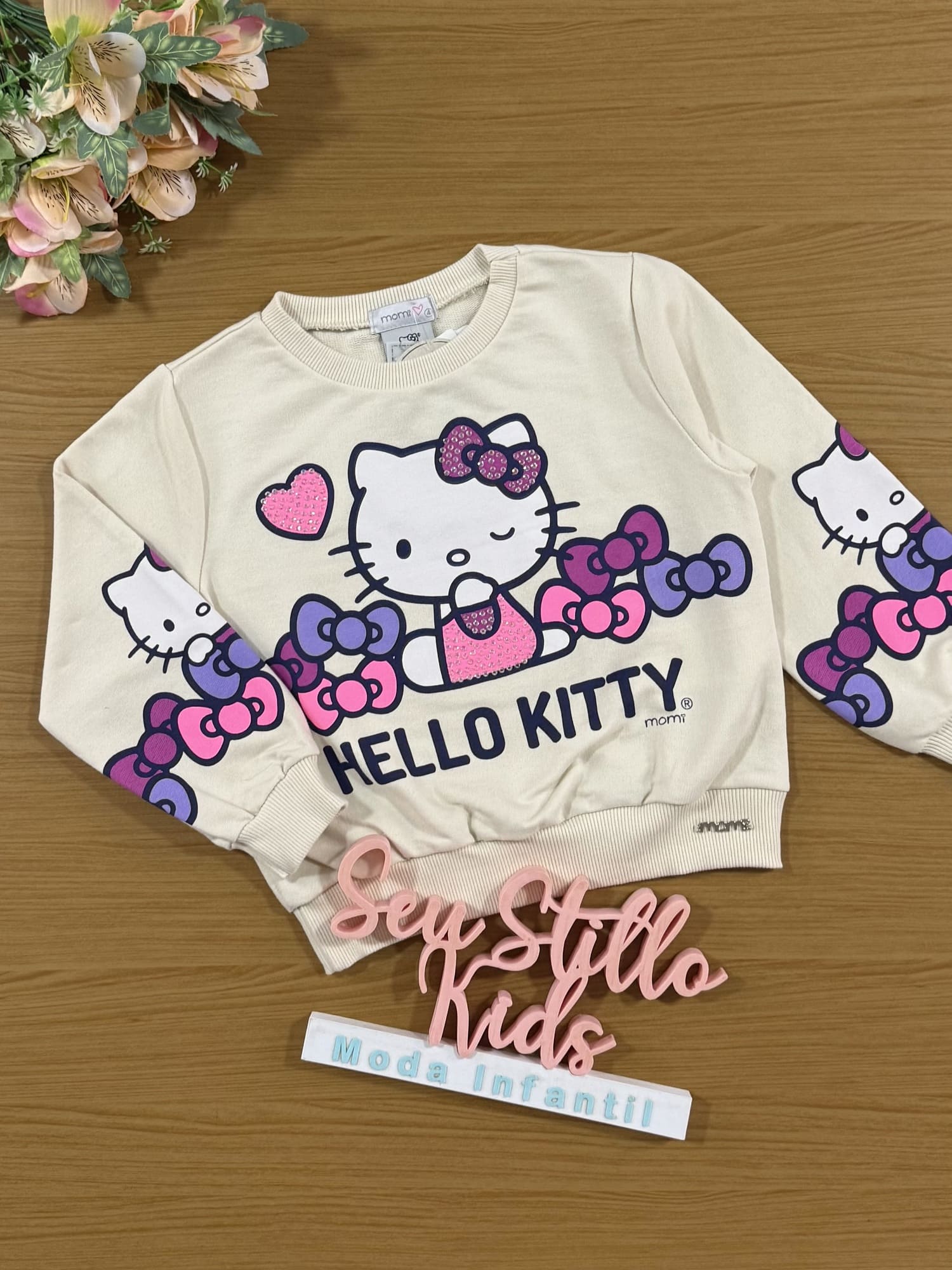 Casaco Infantil Momi Inverno Bege Hello Kitty com Strass