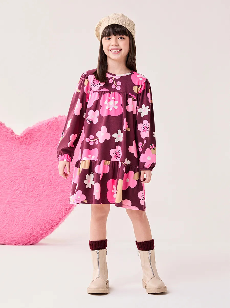Vestido Infantil Bimbi Invero Vinho Flores