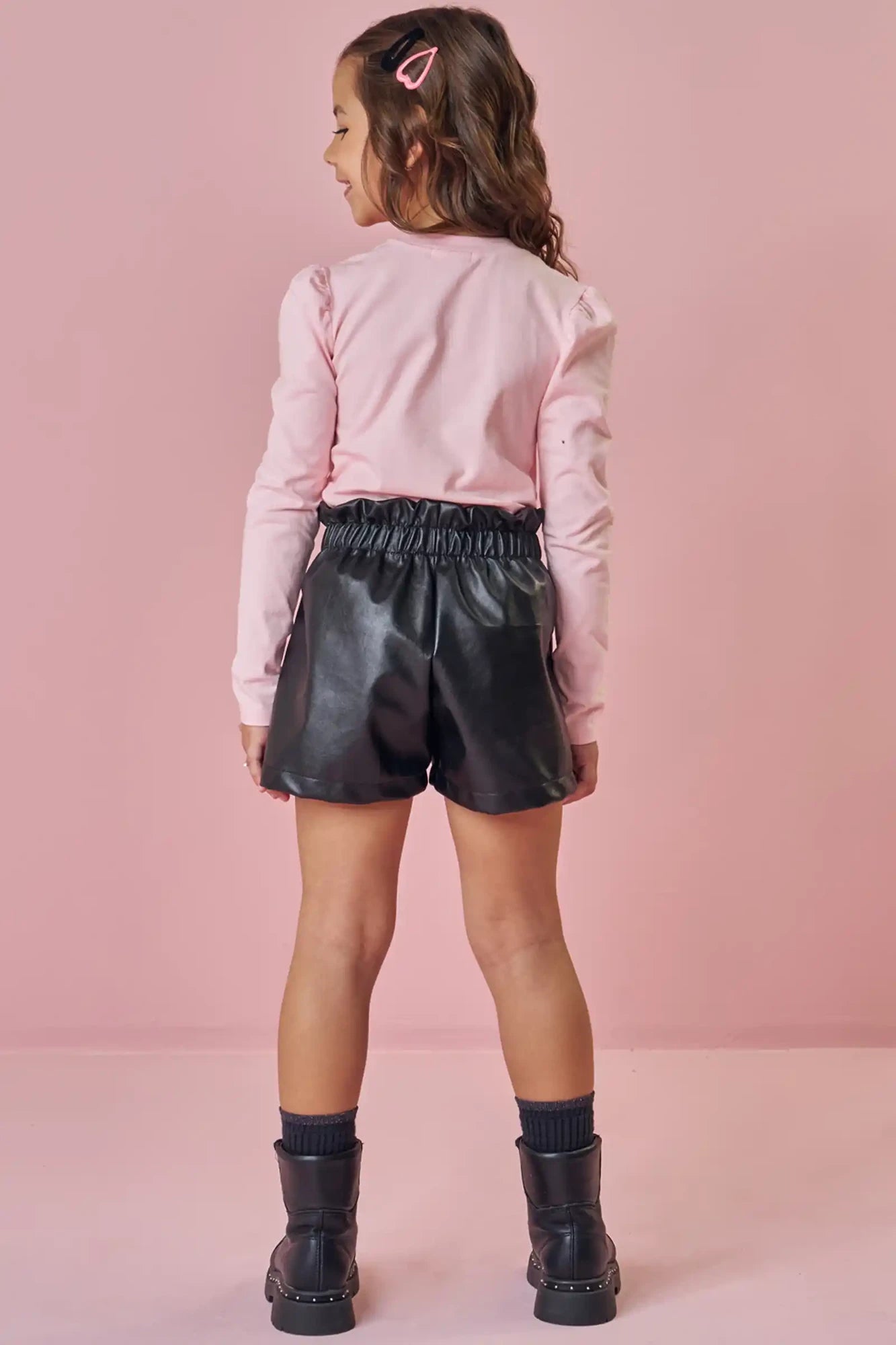 Conjunto Infantil Kukiê Inverno com Shorts Preto e Blusa Manga Longa Ursinhas Rockstar