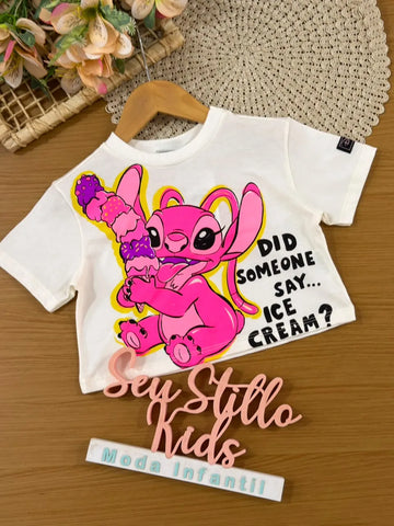 Blusa Infantil Menina Bimbi Branca Angel Sorvetinho Disney