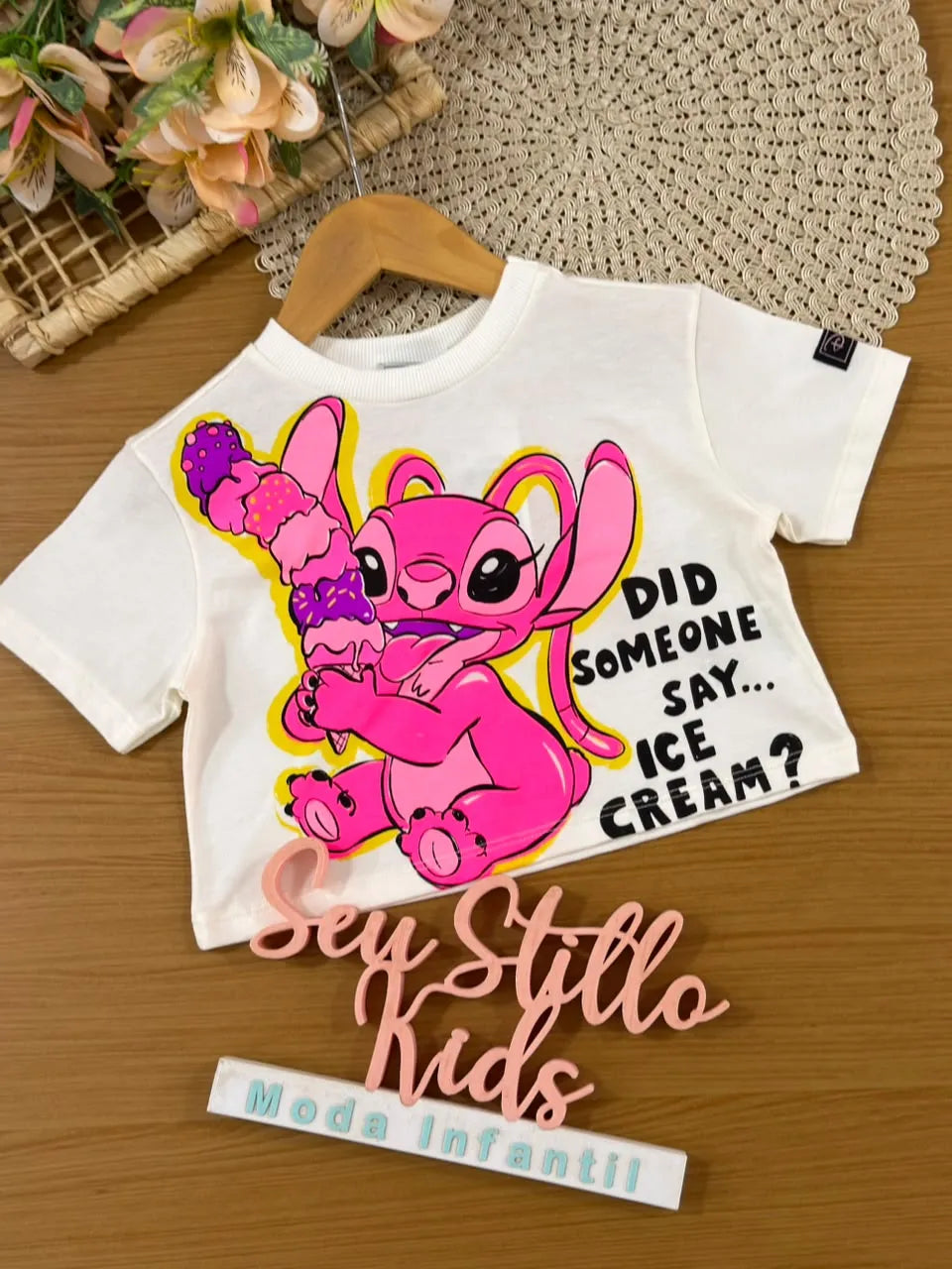 Blusa Infantil Menina Bimbi Branca Angel Sorvetinho Disney