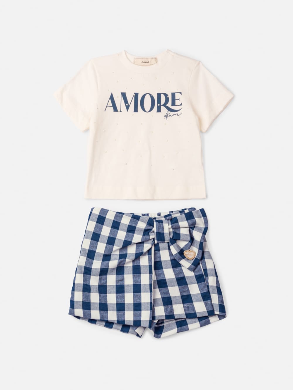 Conjunto Infantil Animê Verão Shorts Saia e Blusa Amore