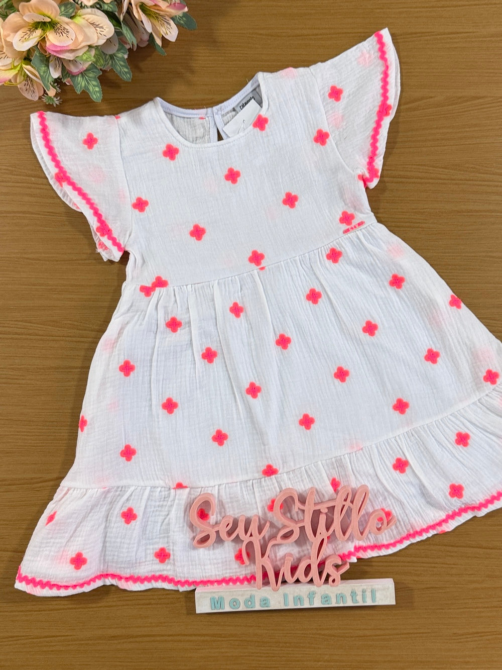 Vestido Infantil Catavento Verão Florzinhas Neon