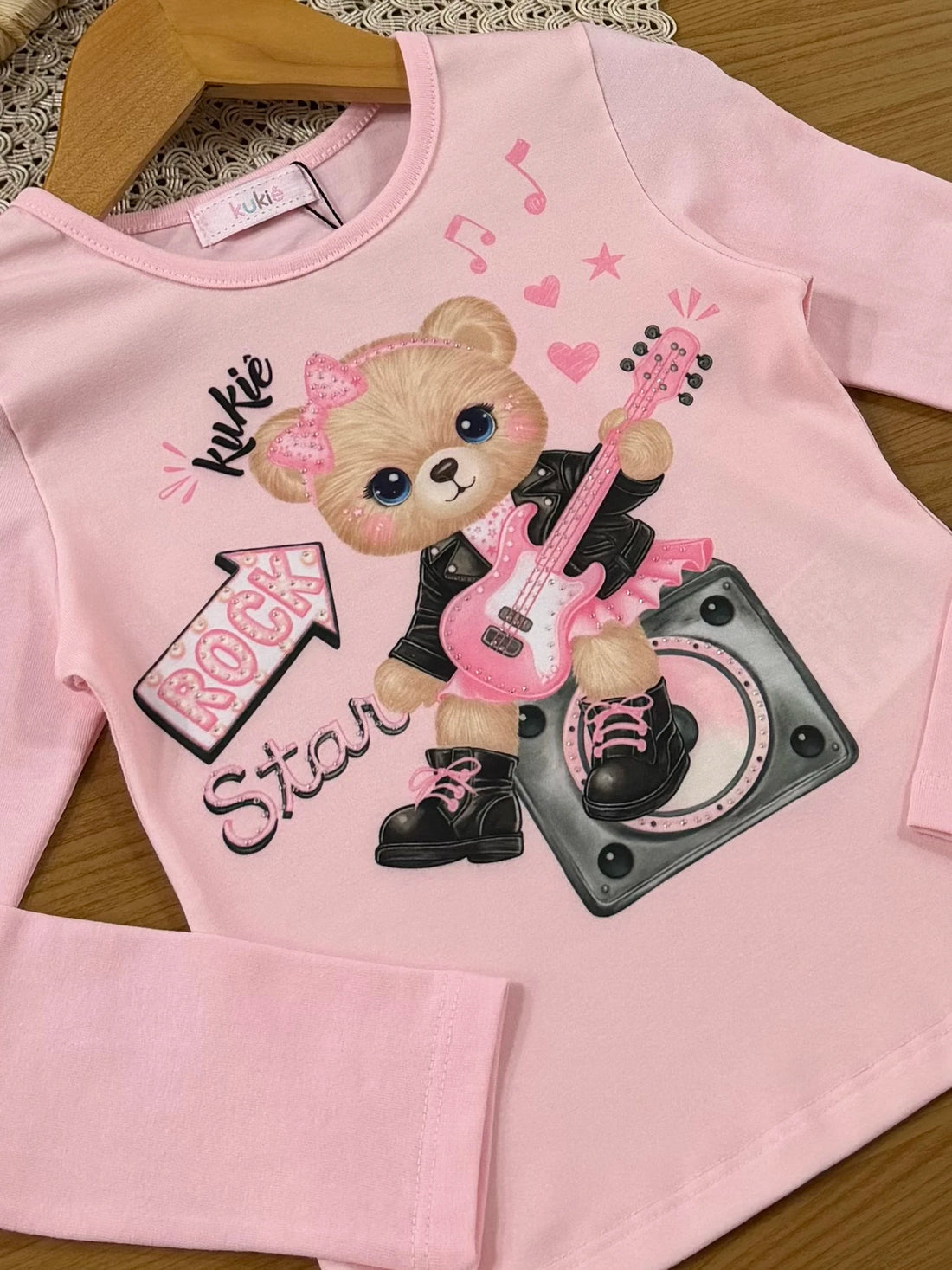 Blusa Infantil Kukiê Inverno Manga Longa Rosa Ursinha Roqueira